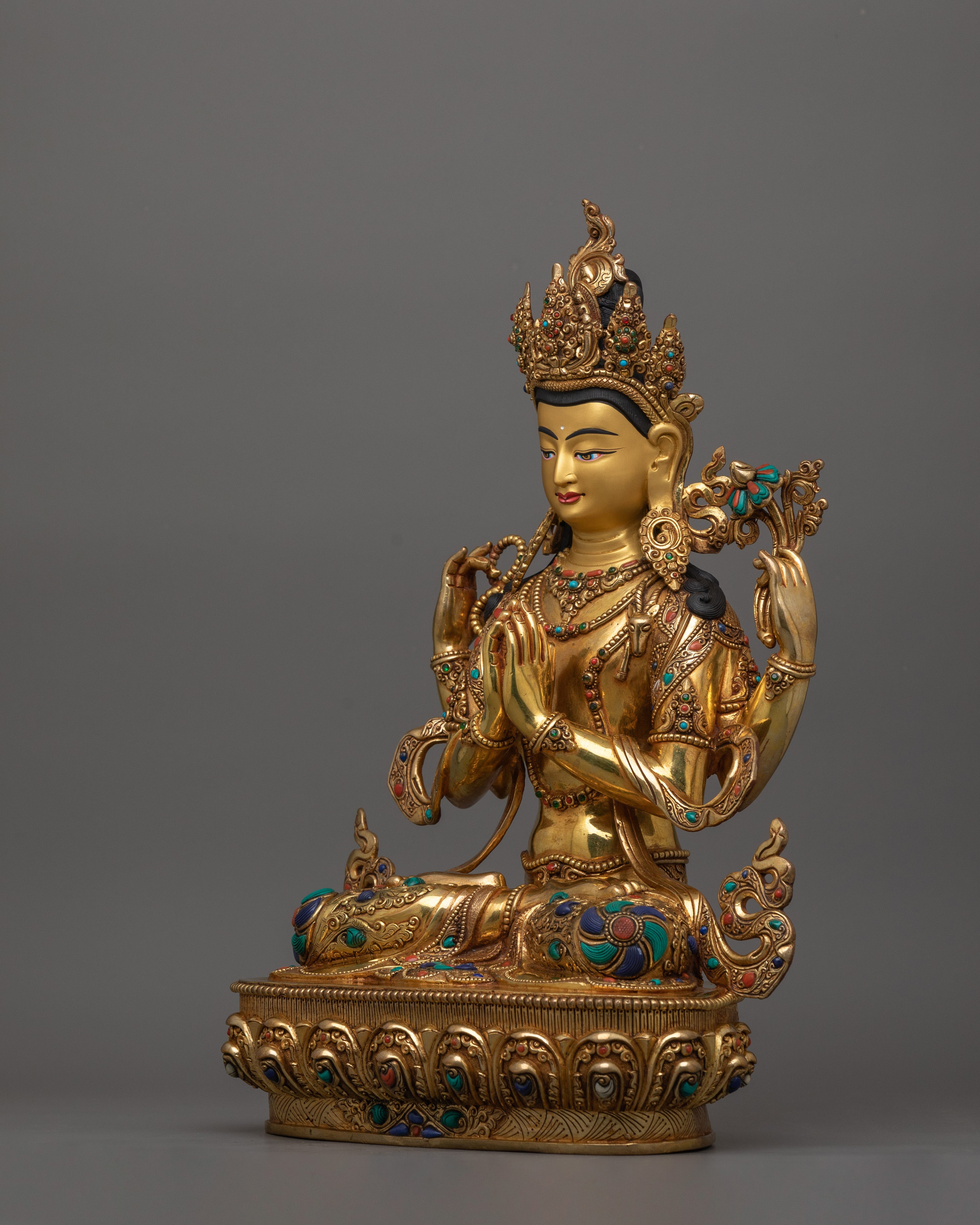 Bodhisattva Chenrezig 14.6 Inches Statue | Four Armed Avalokiteshvara Sculpture