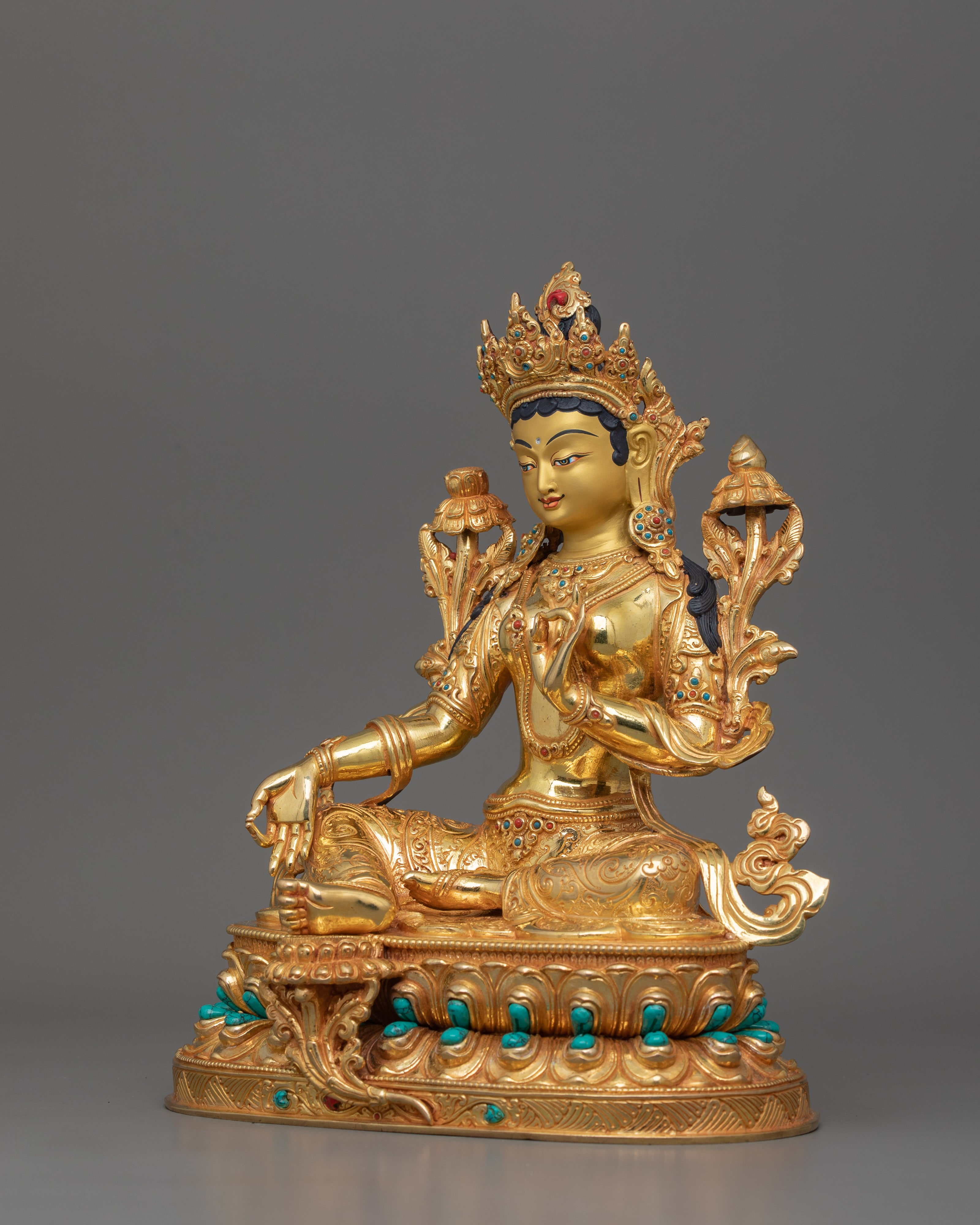 Himalayan Buddhist Goddess Green Tara Statue | Vajrayana Buddhism Deity