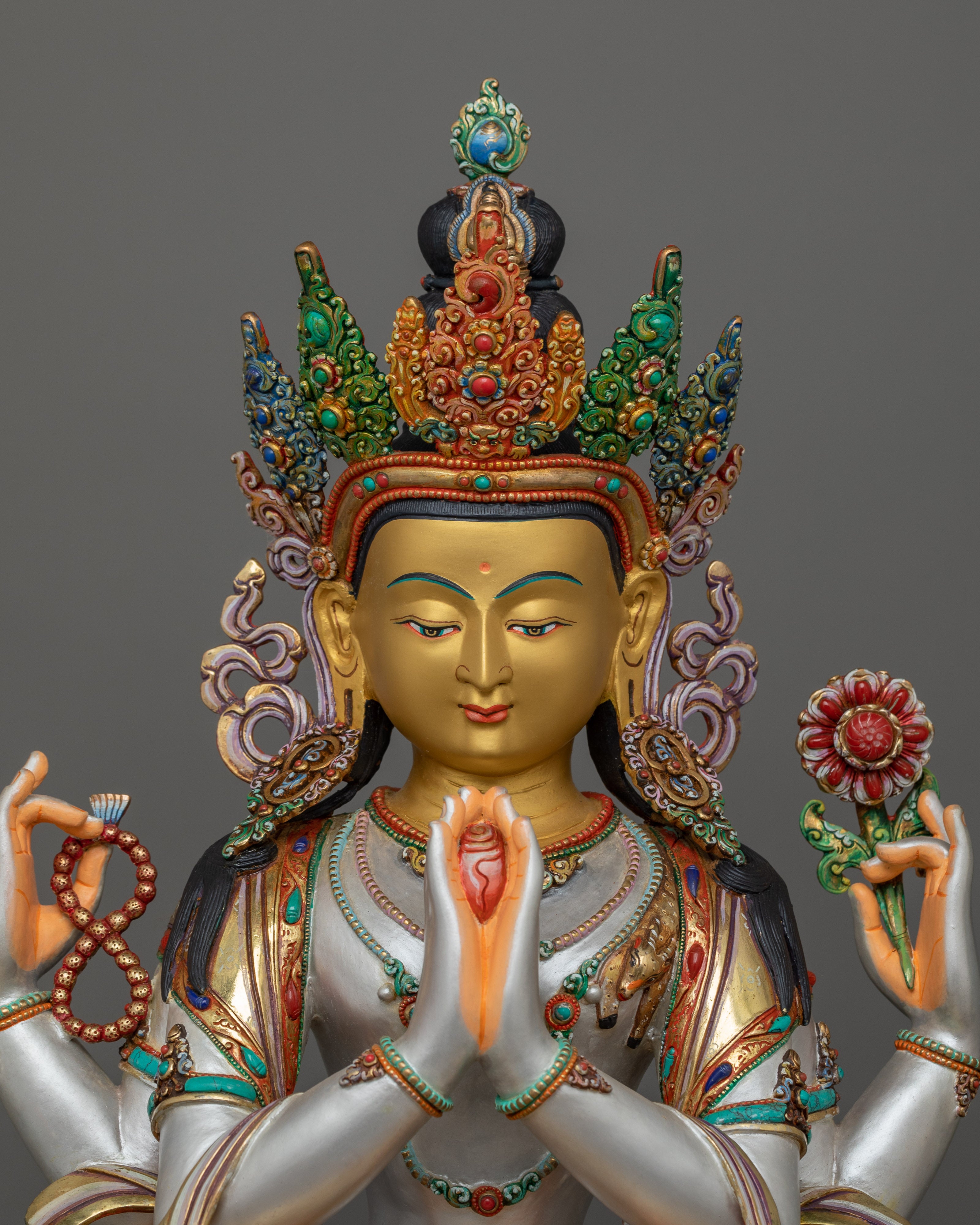 Handcrafted Figurine of Chenresig  | Tibetan Buddhist Altar Decor