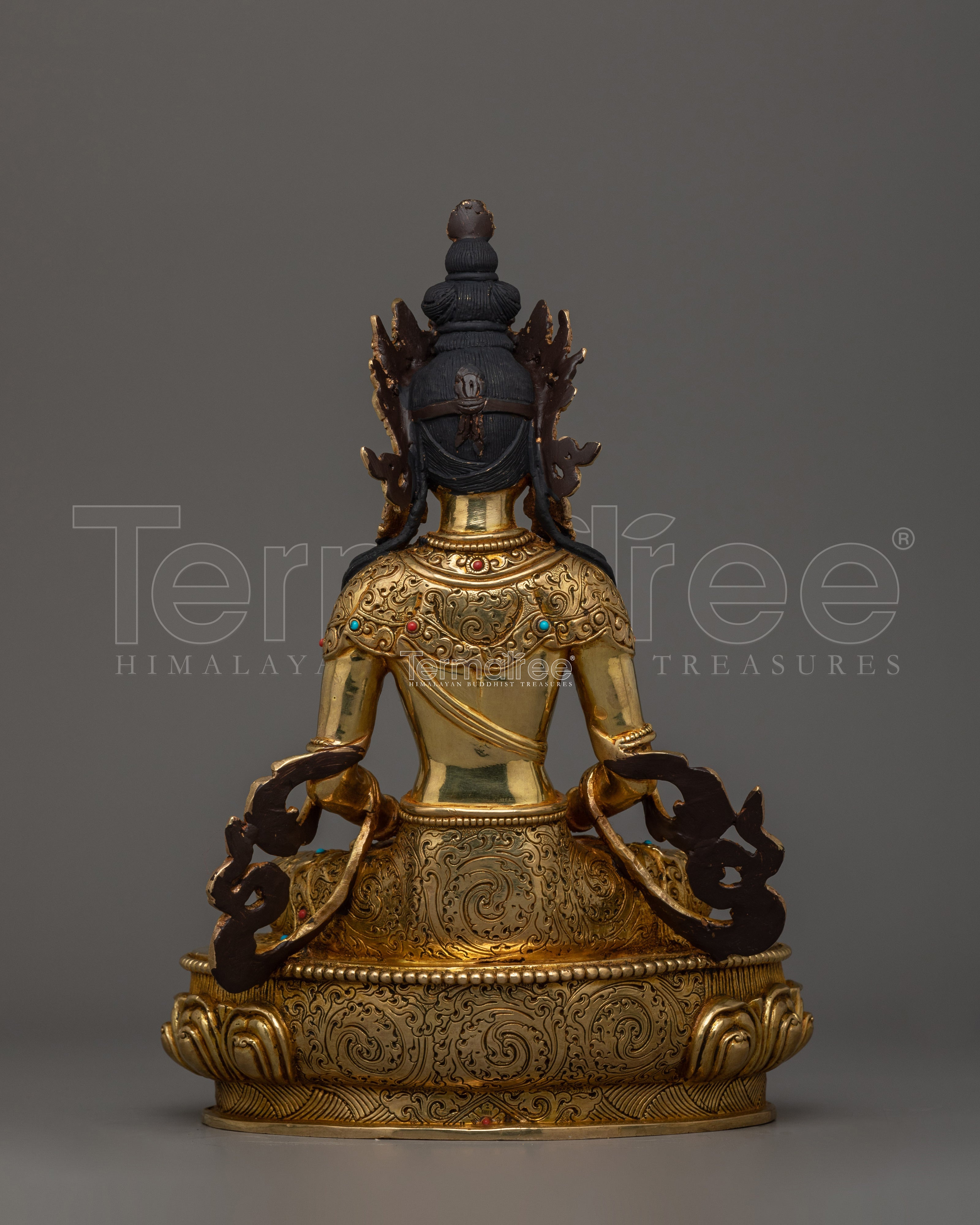 Tibetan Buddha of Infinite Life Amitayus Sculpture | 24K gold Gilded Statue