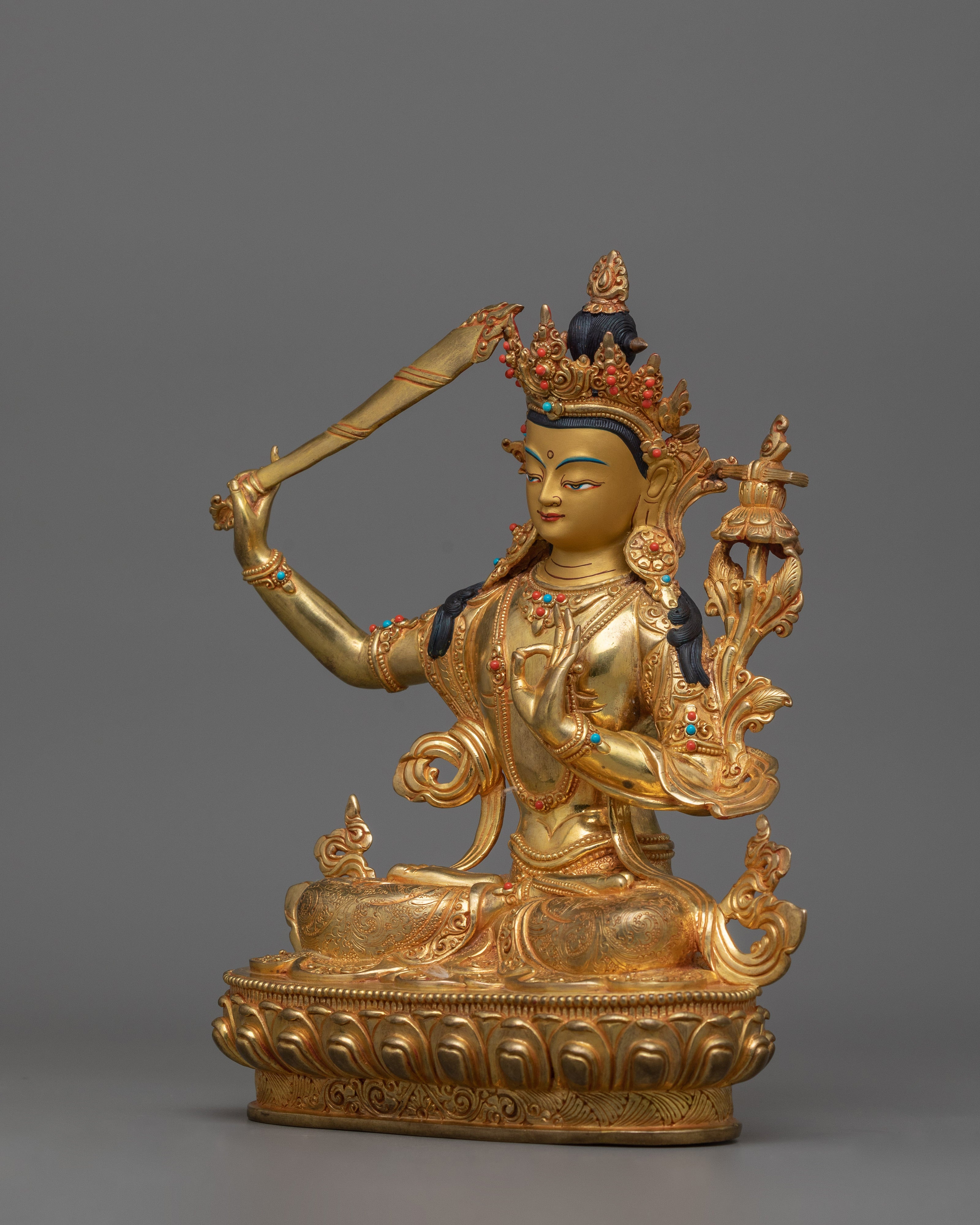Historical Golden Manjushri Statue | Traditional Himalayan Art