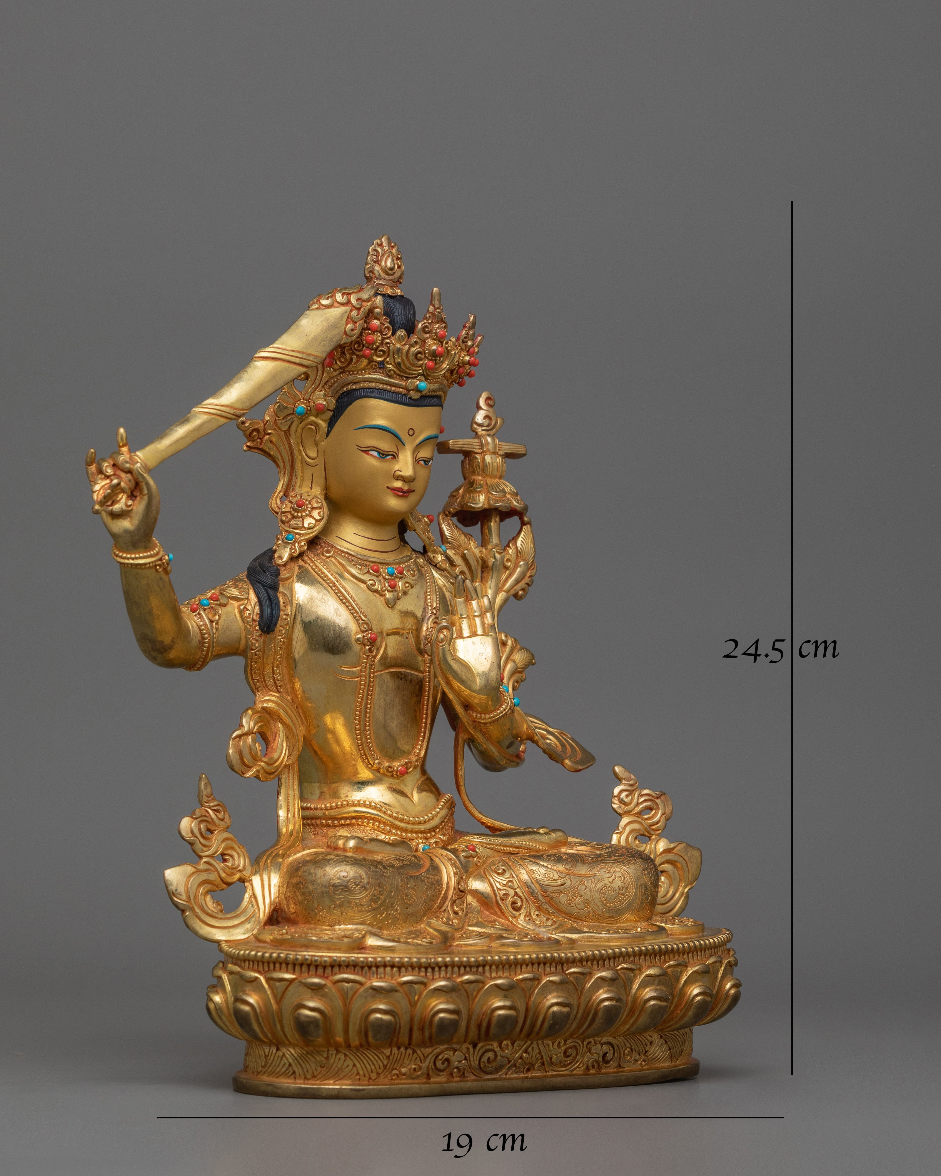 Historical Golden Manjushri Statue | Traditional Himalayan Art