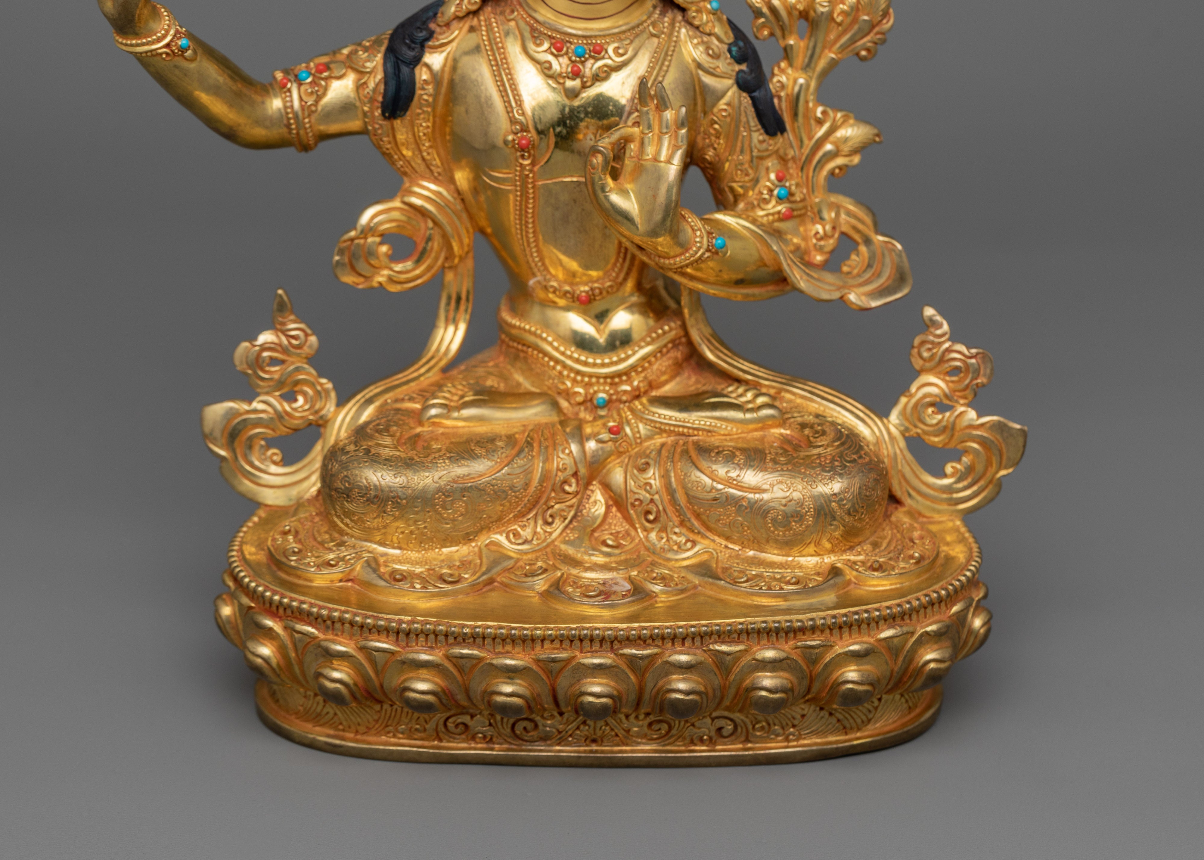 Historical Golden Manjushri Statue | Traditional Himalayan Art