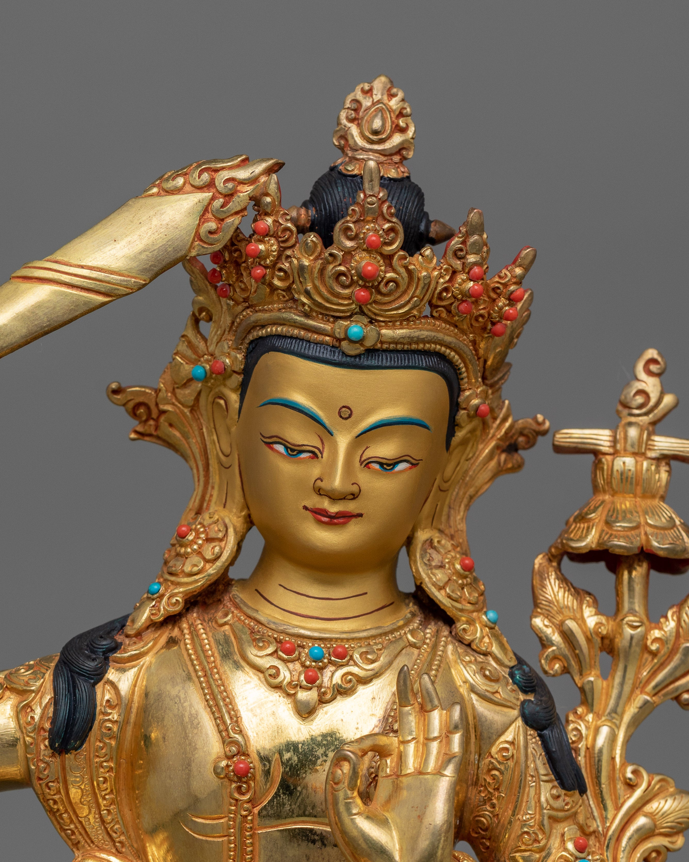 Historical Golden Manjushri Statue | Traditional Himalayan Art