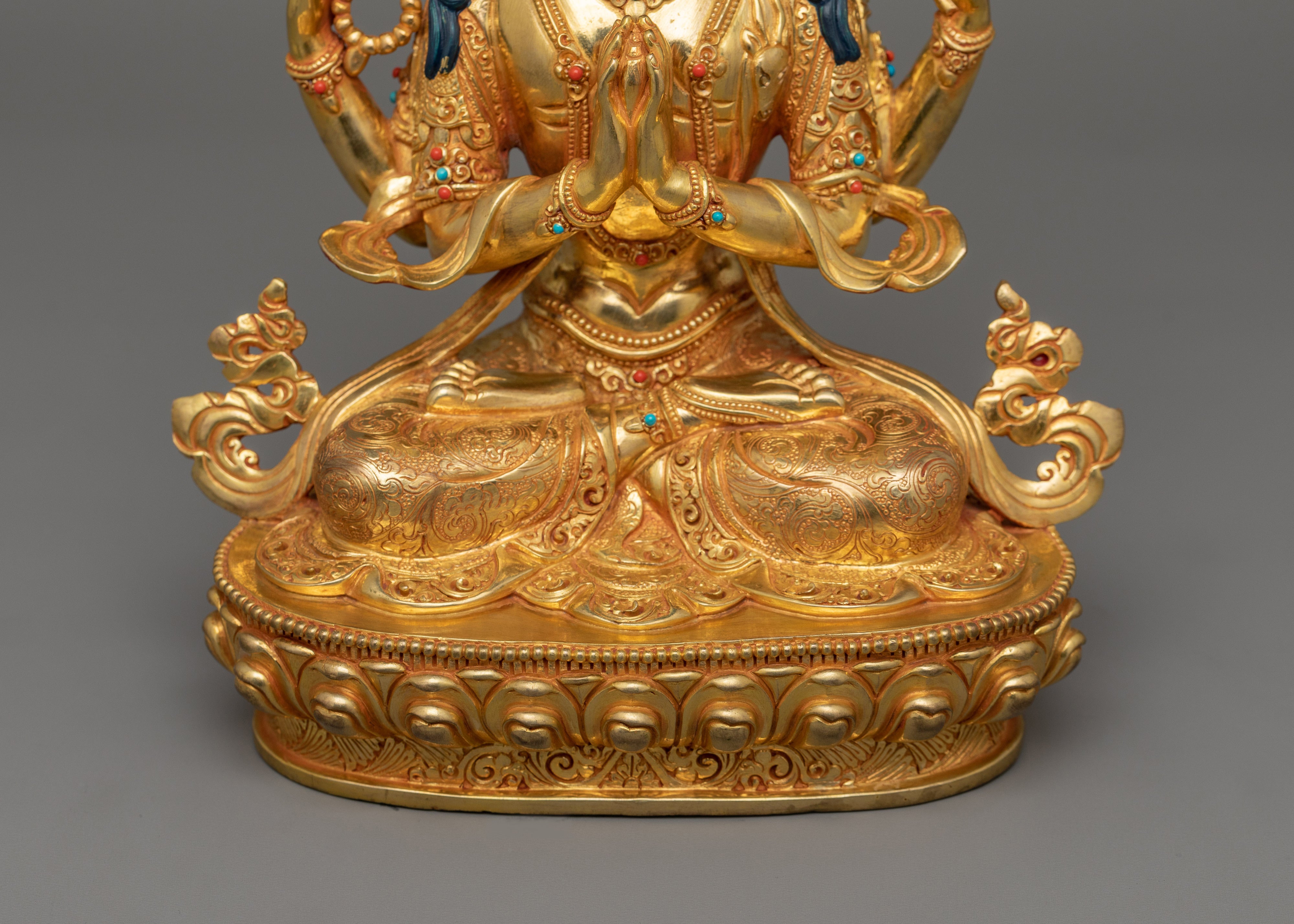 Handcrafted Four armed Chenrezig Statue | Also Known as Avalokiteshvara