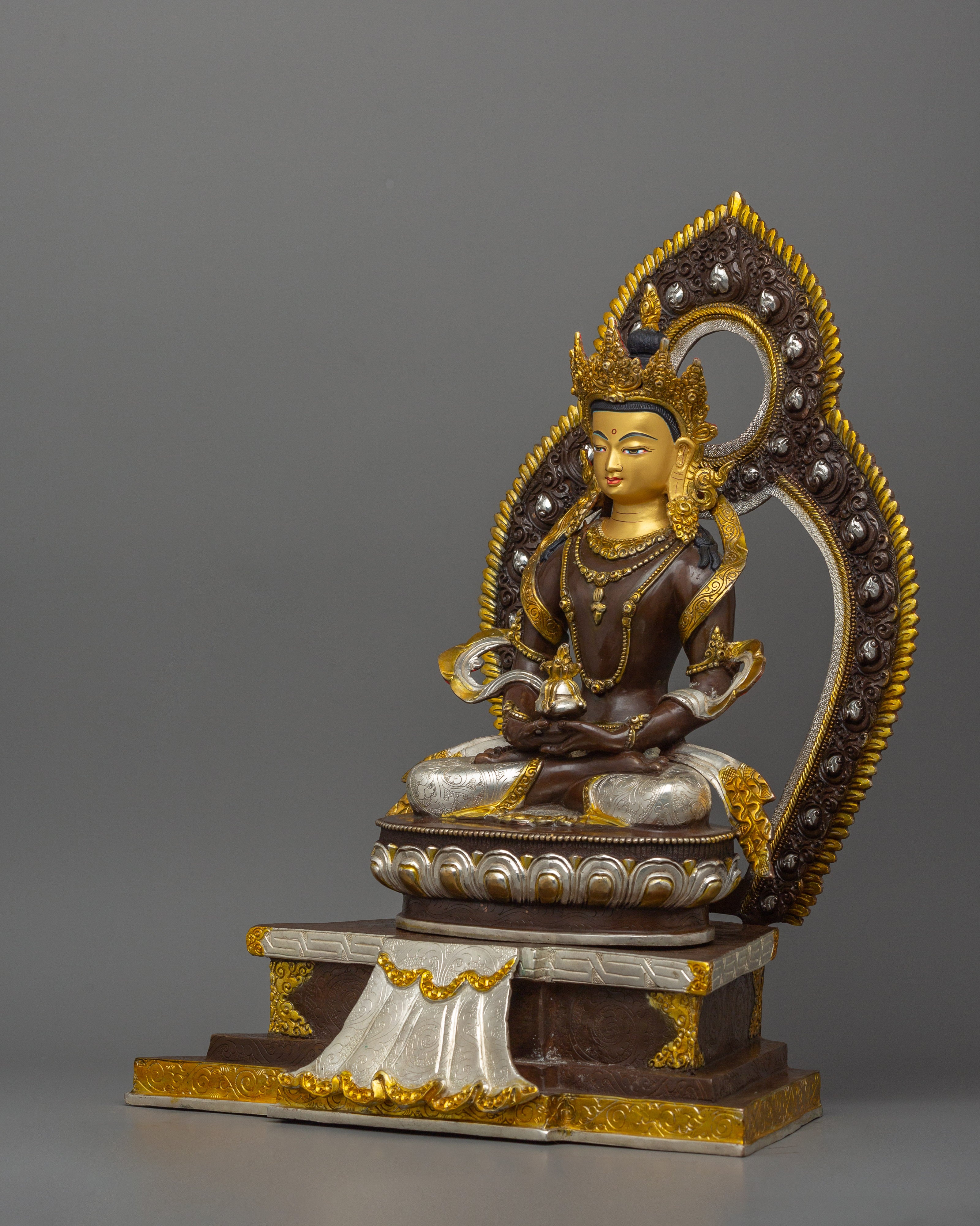 16.1 Inches Silver Plated Amitayus Statue | The Buddha of Infinite Life