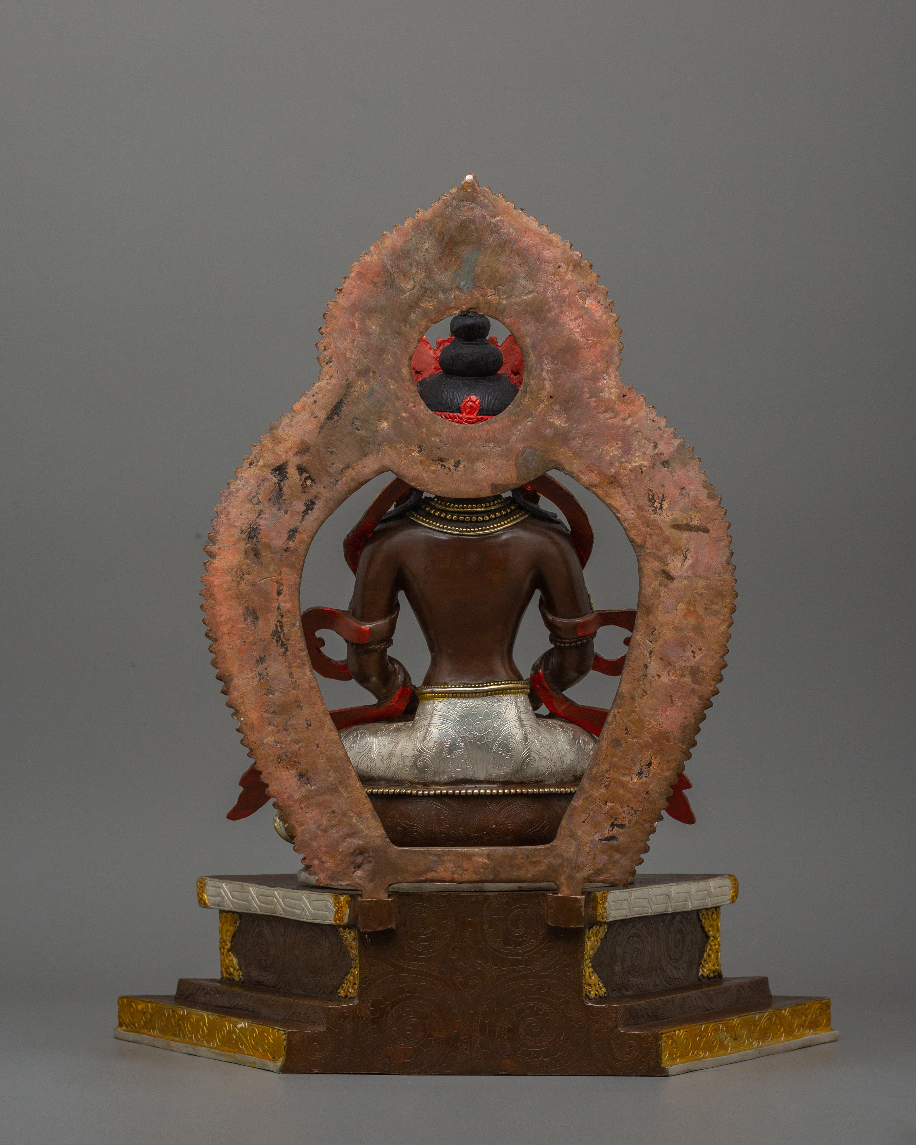 16.1 Inches Silver Plated Amitayus Statue | The Buddha of Infinite Life