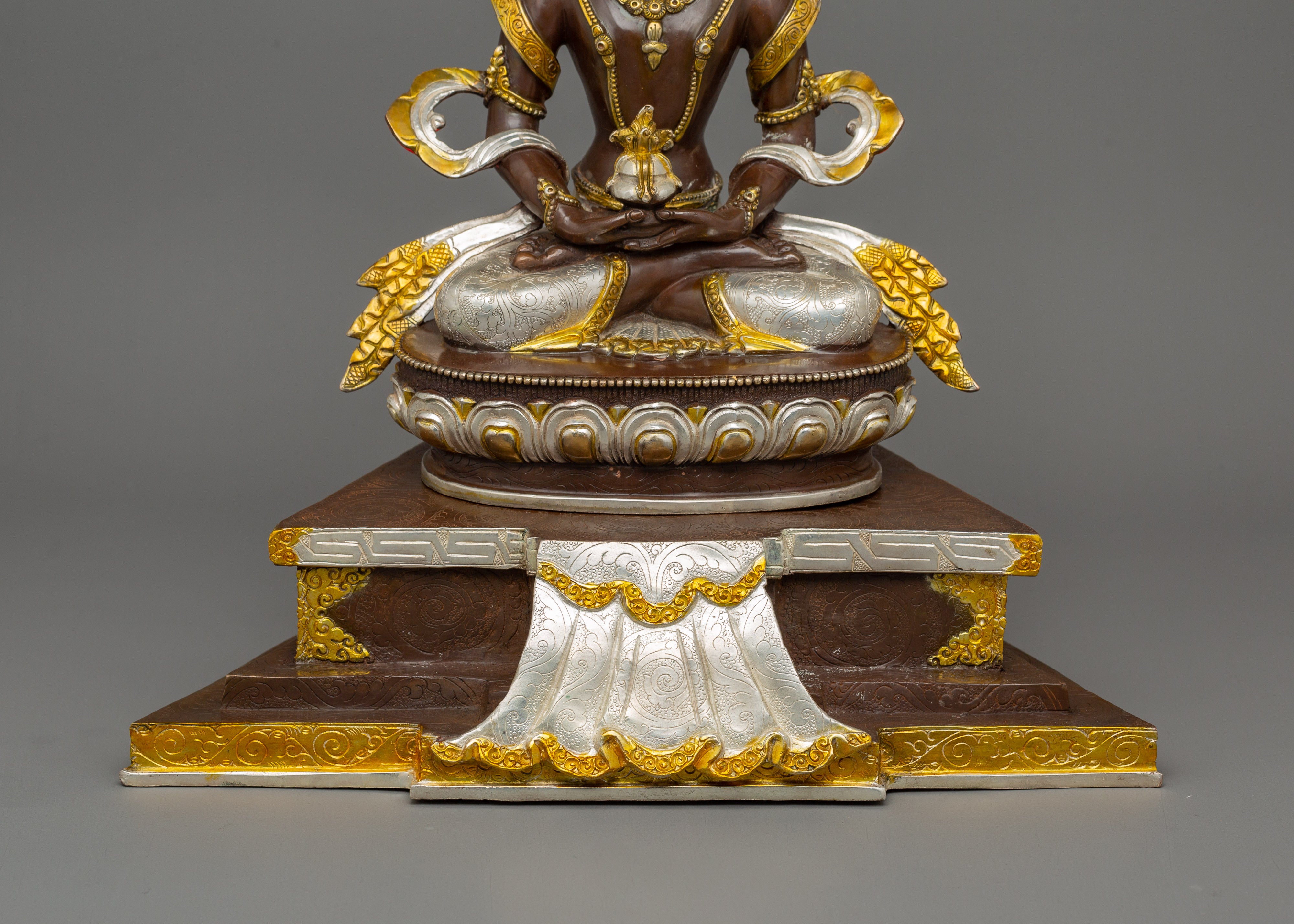 16.1 Inches Silver Plated Amitayus Statue | The Buddha of Infinite Life