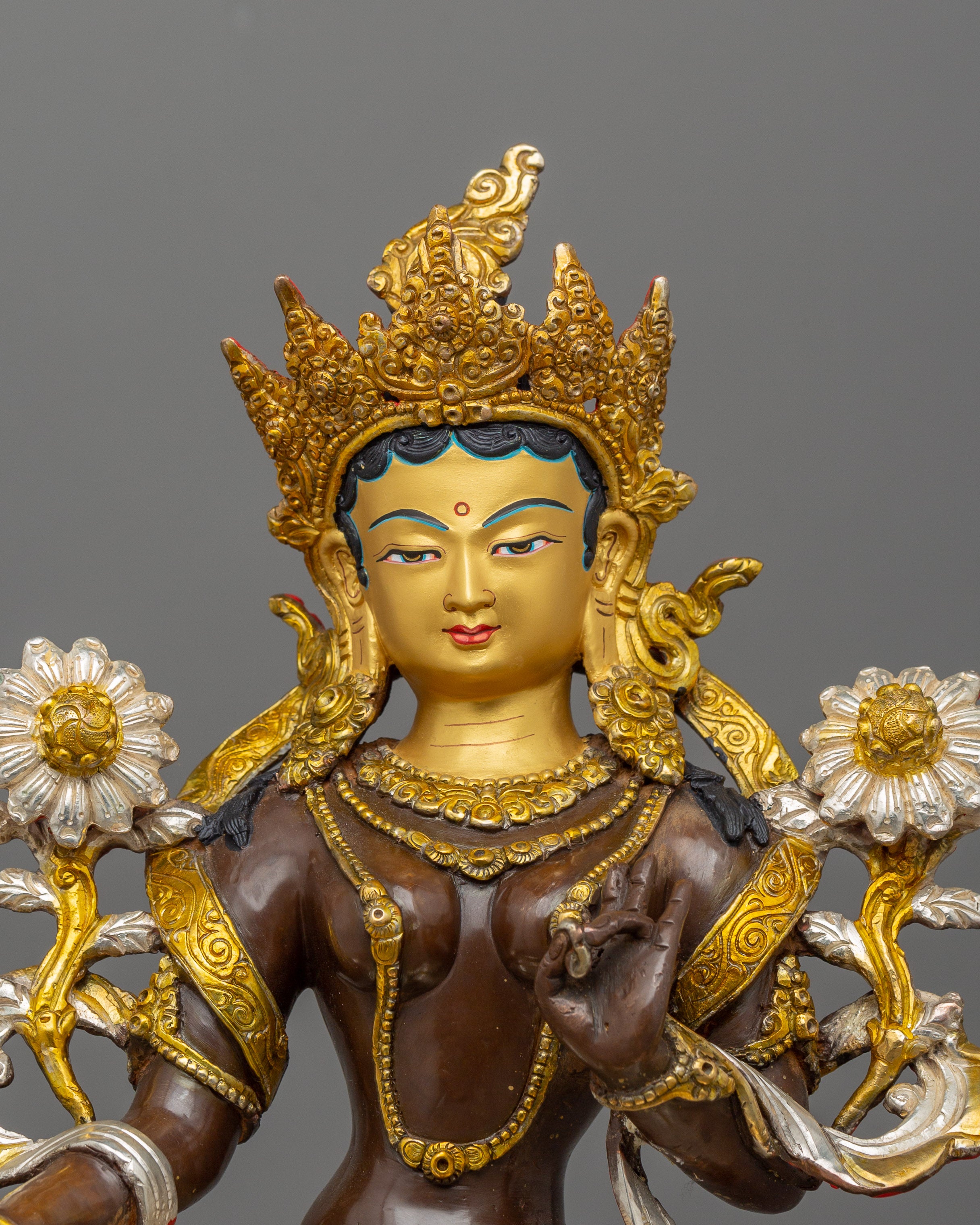 Silver Plated Green Tara Sculpture | Beautiful Halo Statue