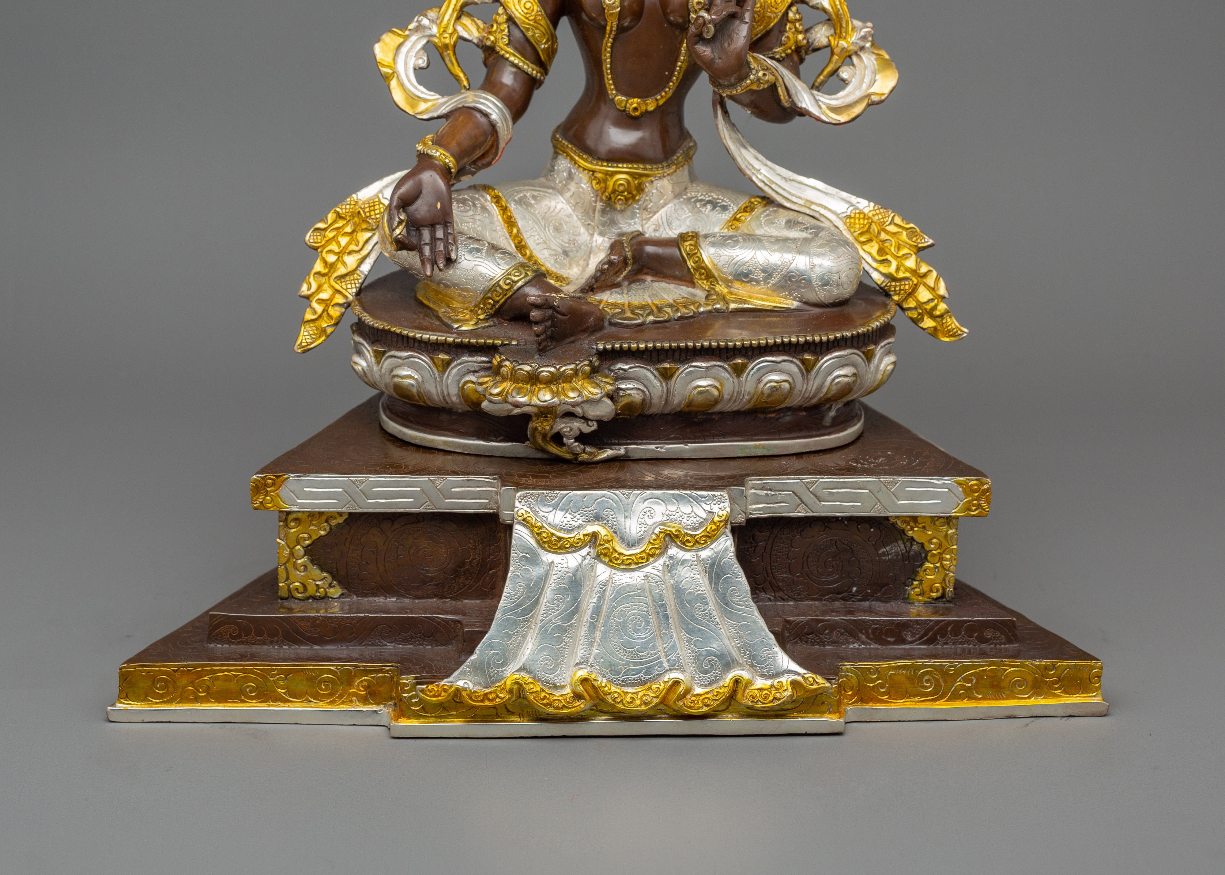 Silver Plated Green Tara Sculpture | Beautiful Halo Statue