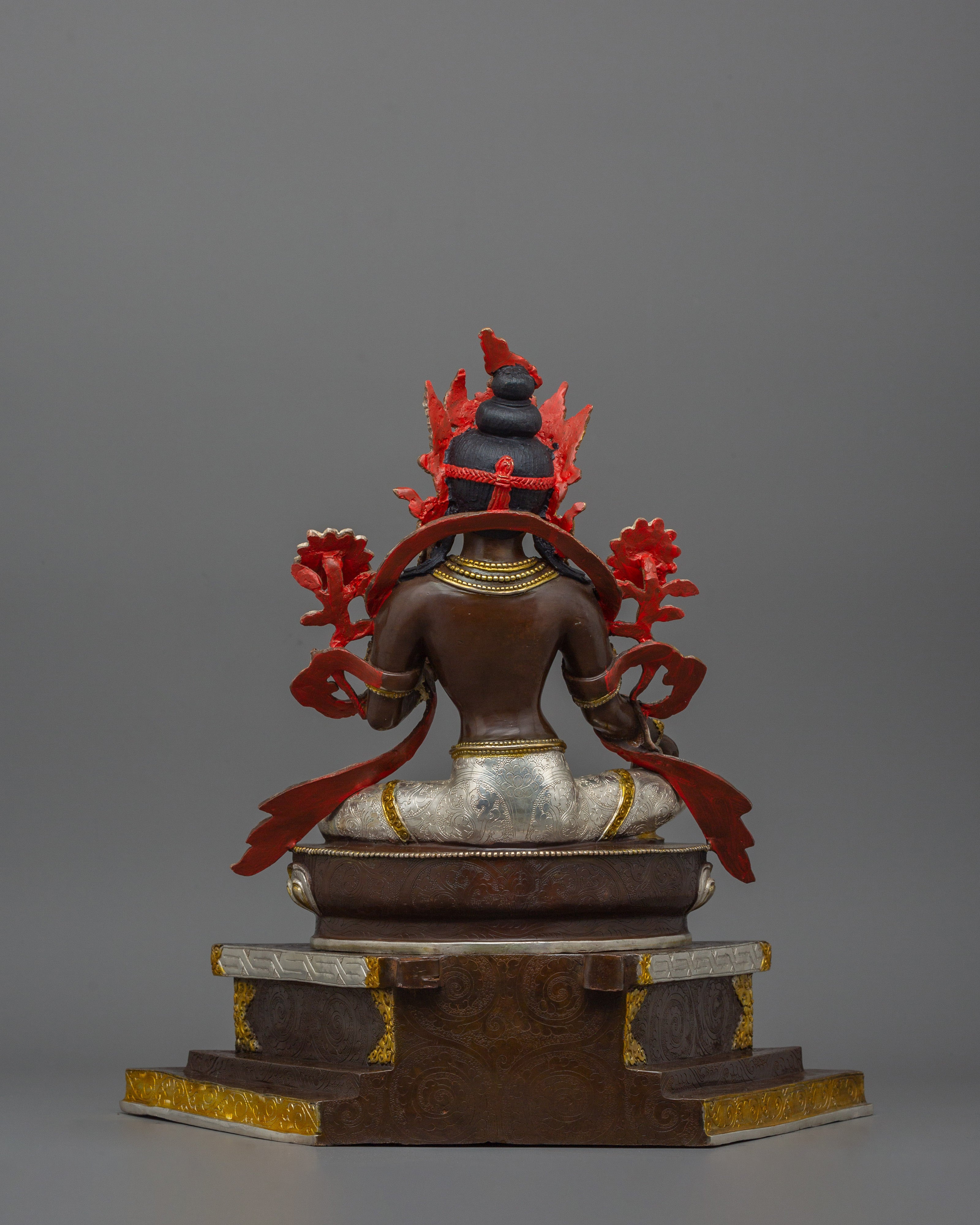 Silver Plated Green Tara Sculpture | Beautiful Halo Statue