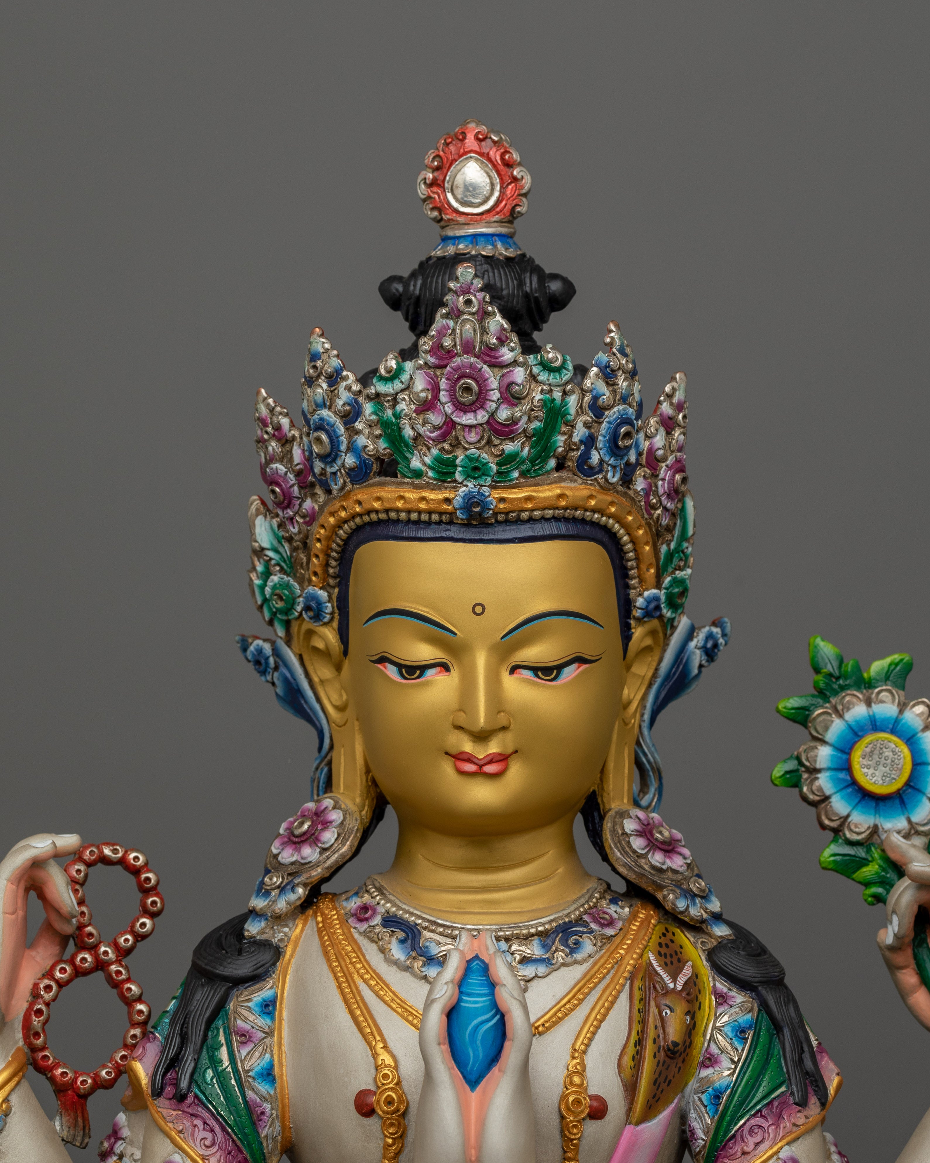 Silver Plated Chenrezig Statue | Compassionate Deity
