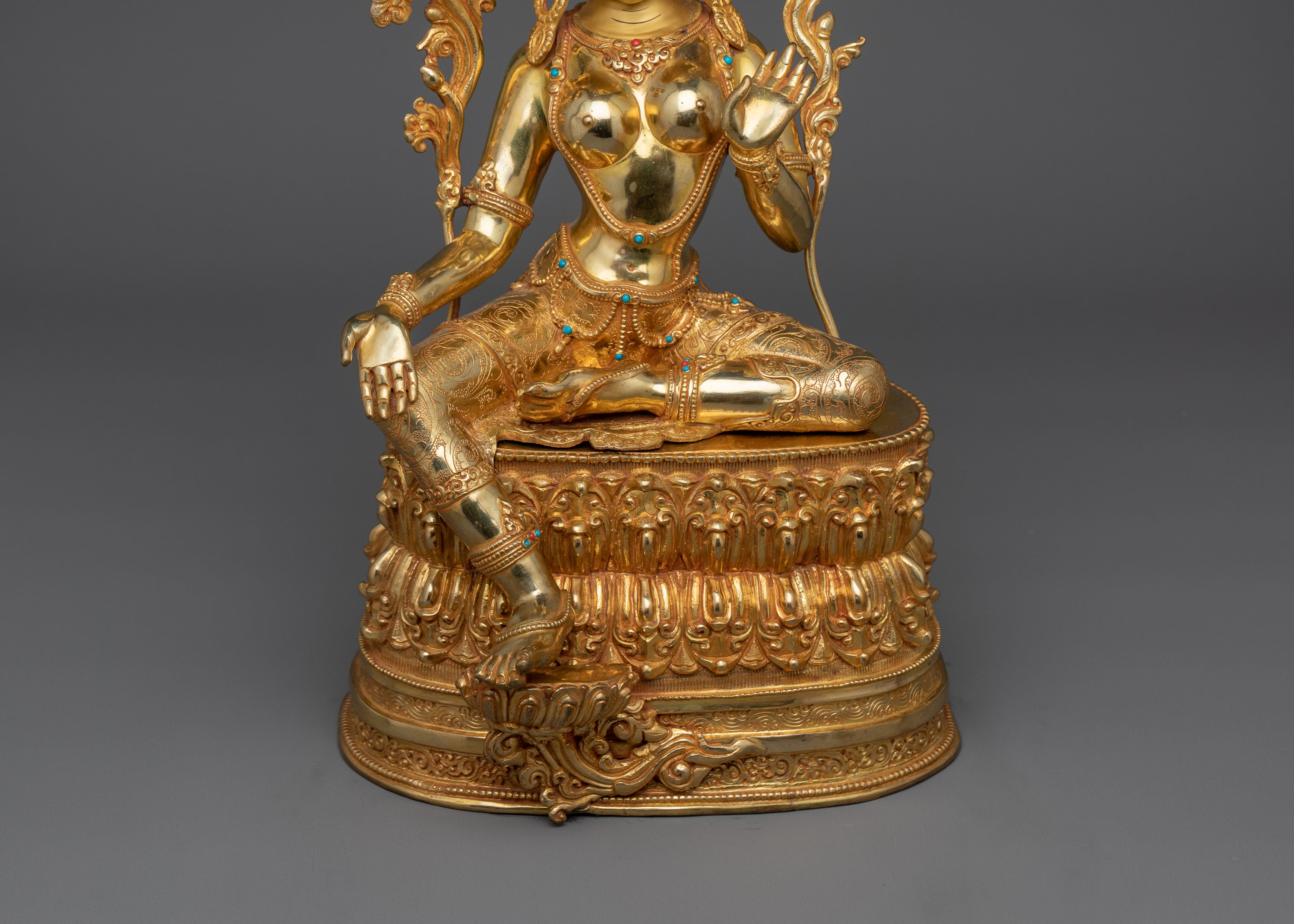 Guardian of The World Green Tara Statue | 24K Gold Gilded Sculpture