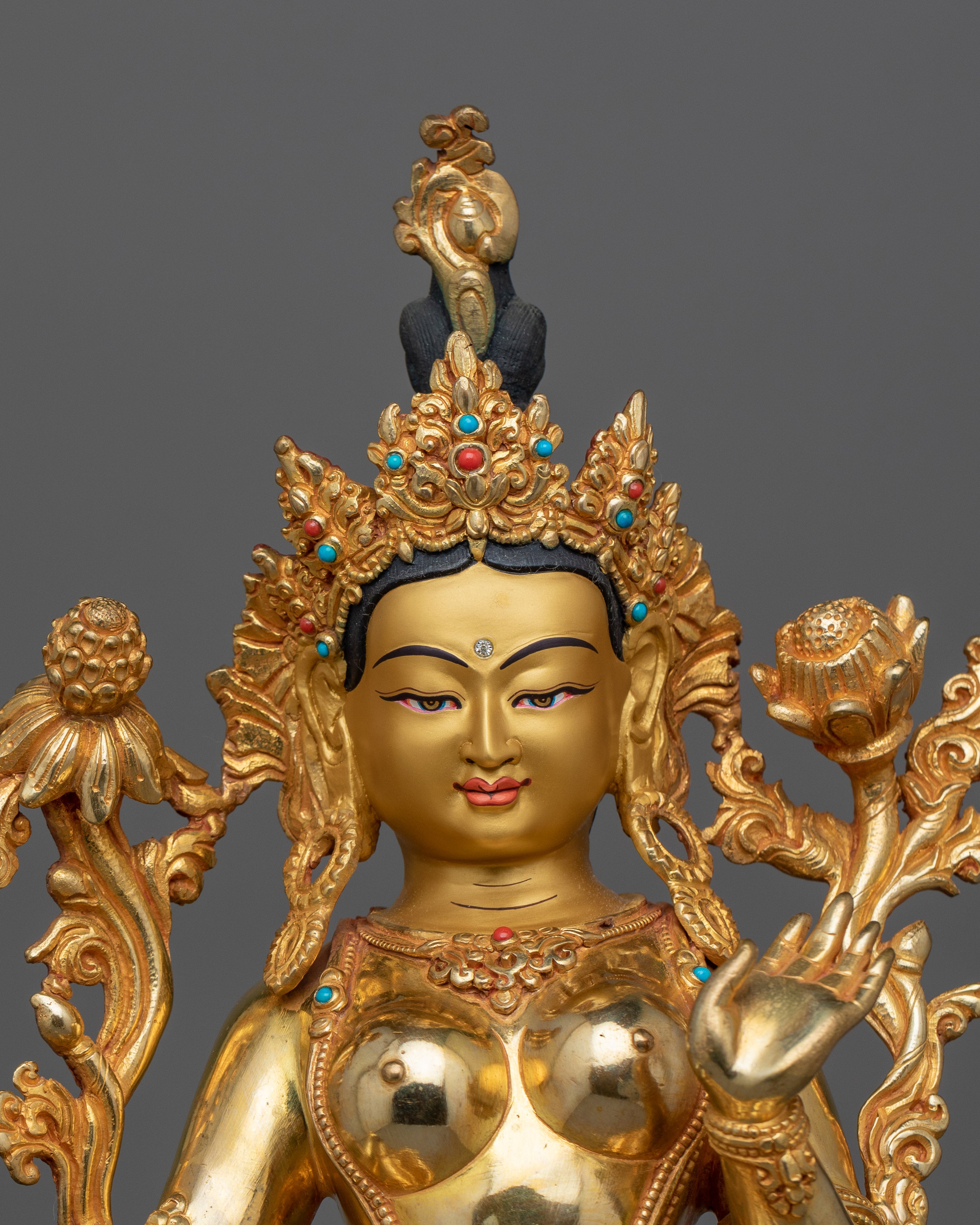 Guardian of The World Green Tara Statue | 24K Gold Gilded Sculpture