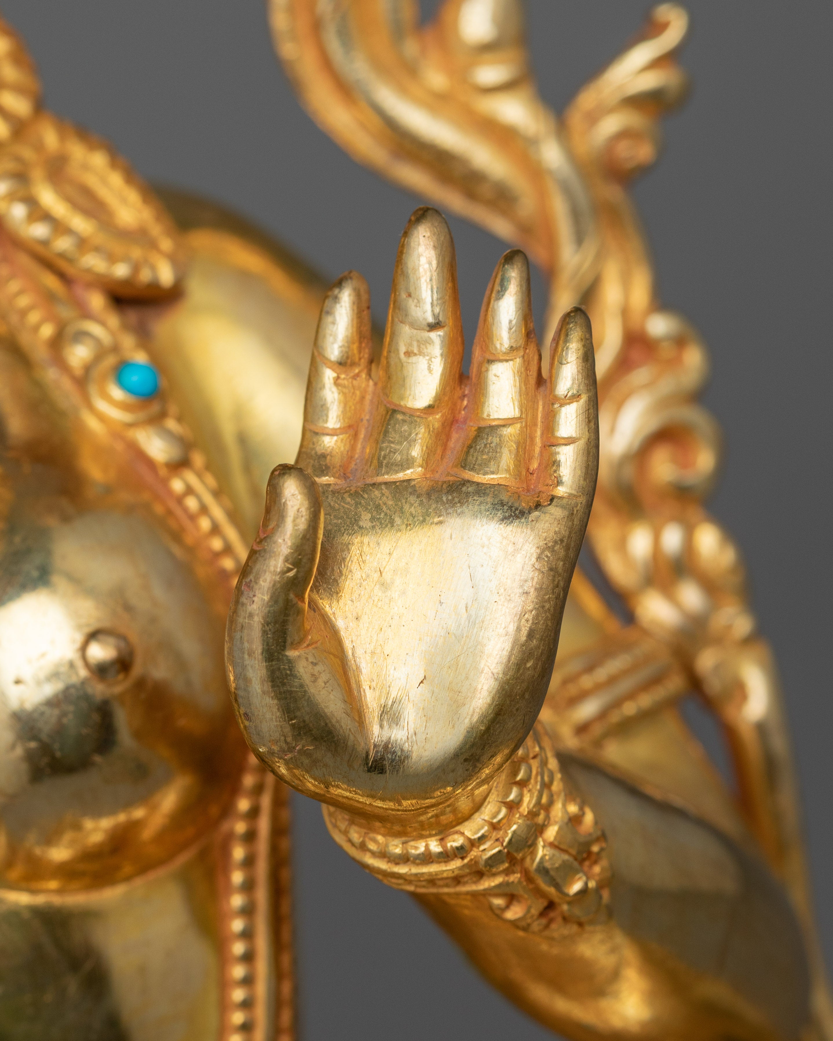 Guardian of The World Green Tara Statue | 24K Gold Gilded Sculpture