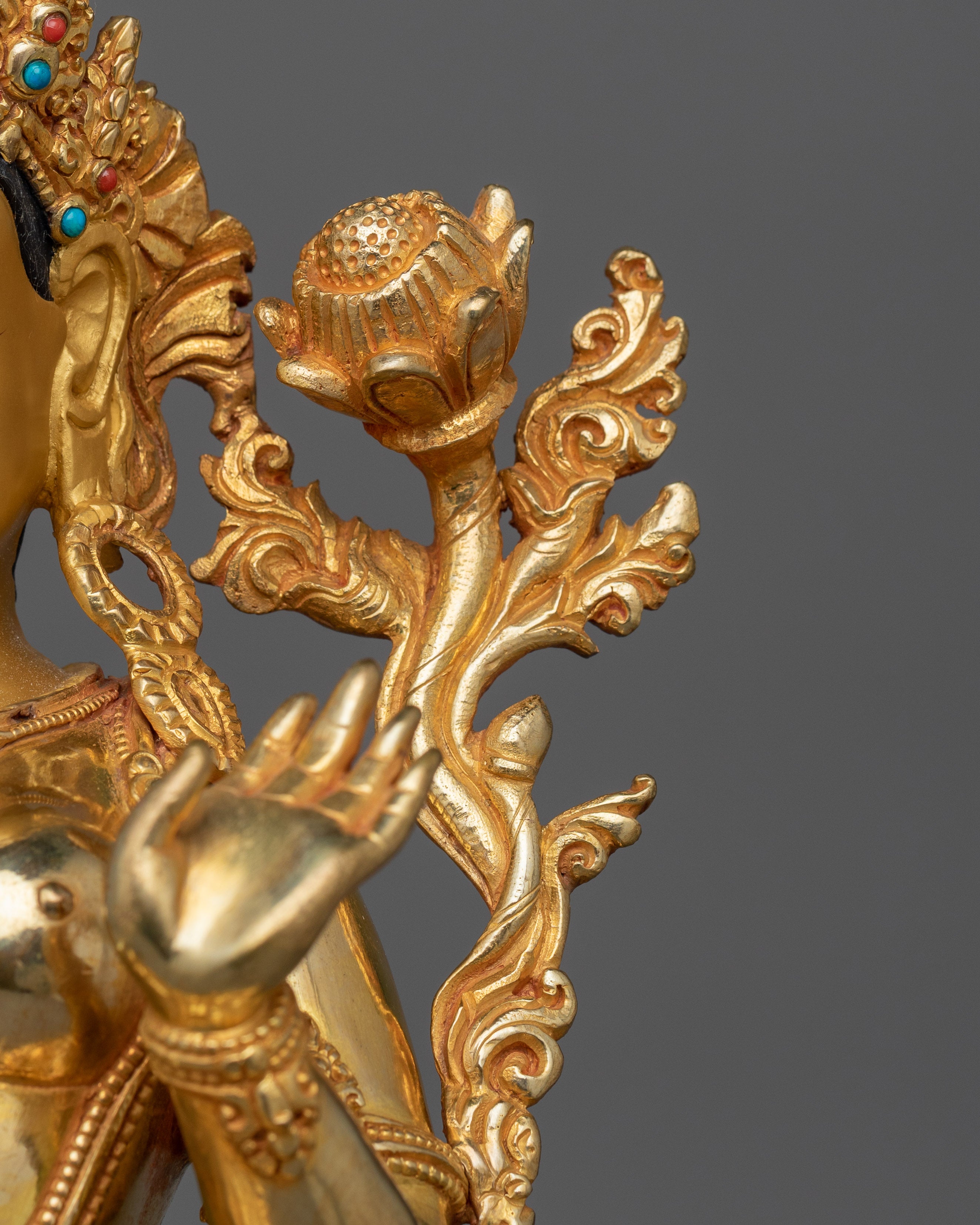 Guardian of The World Green Tara Statue | 24K Gold Gilded Sculpture