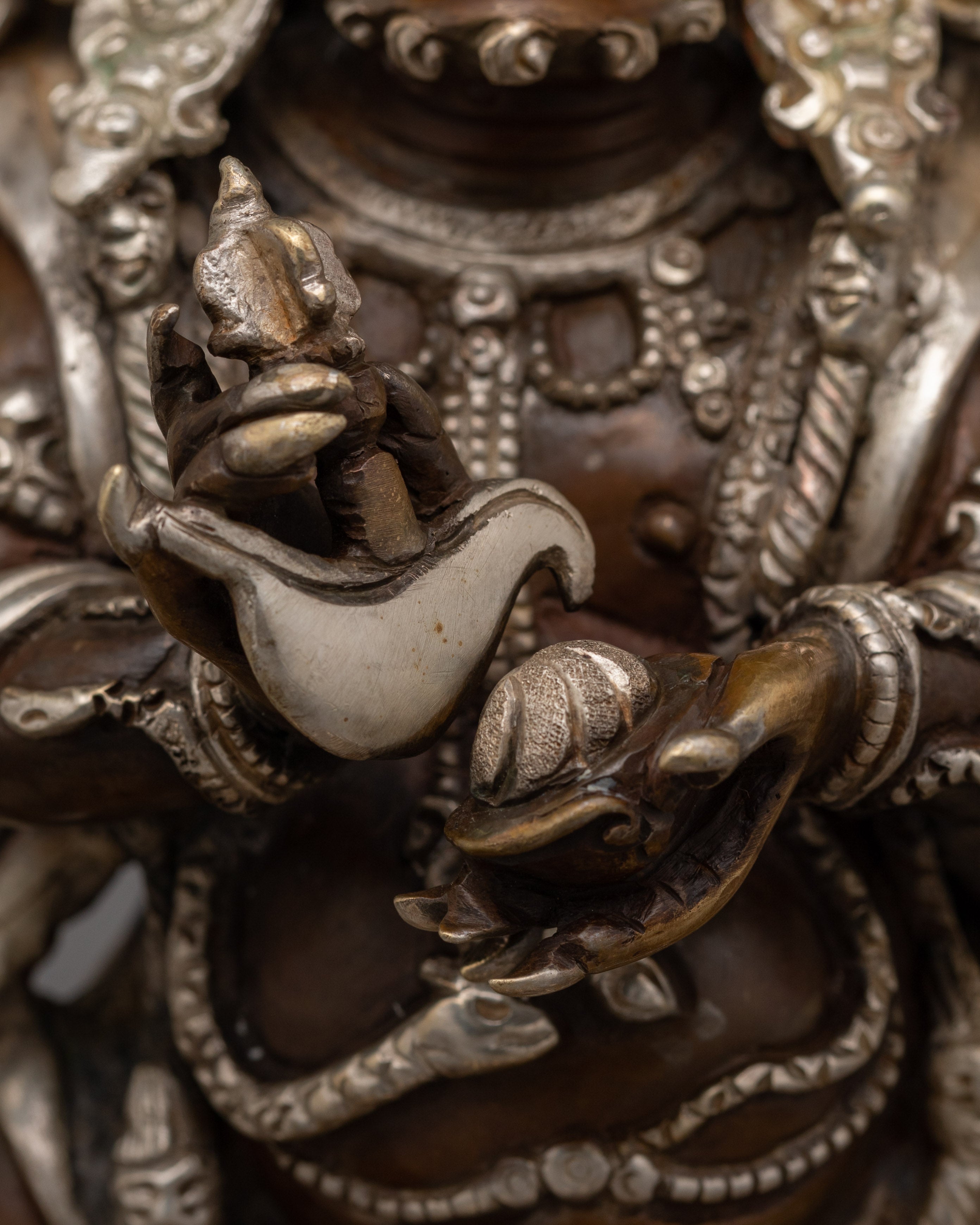 Silver Plated Six Armed Mahakala Statue | The Supreme Dharma Protector
