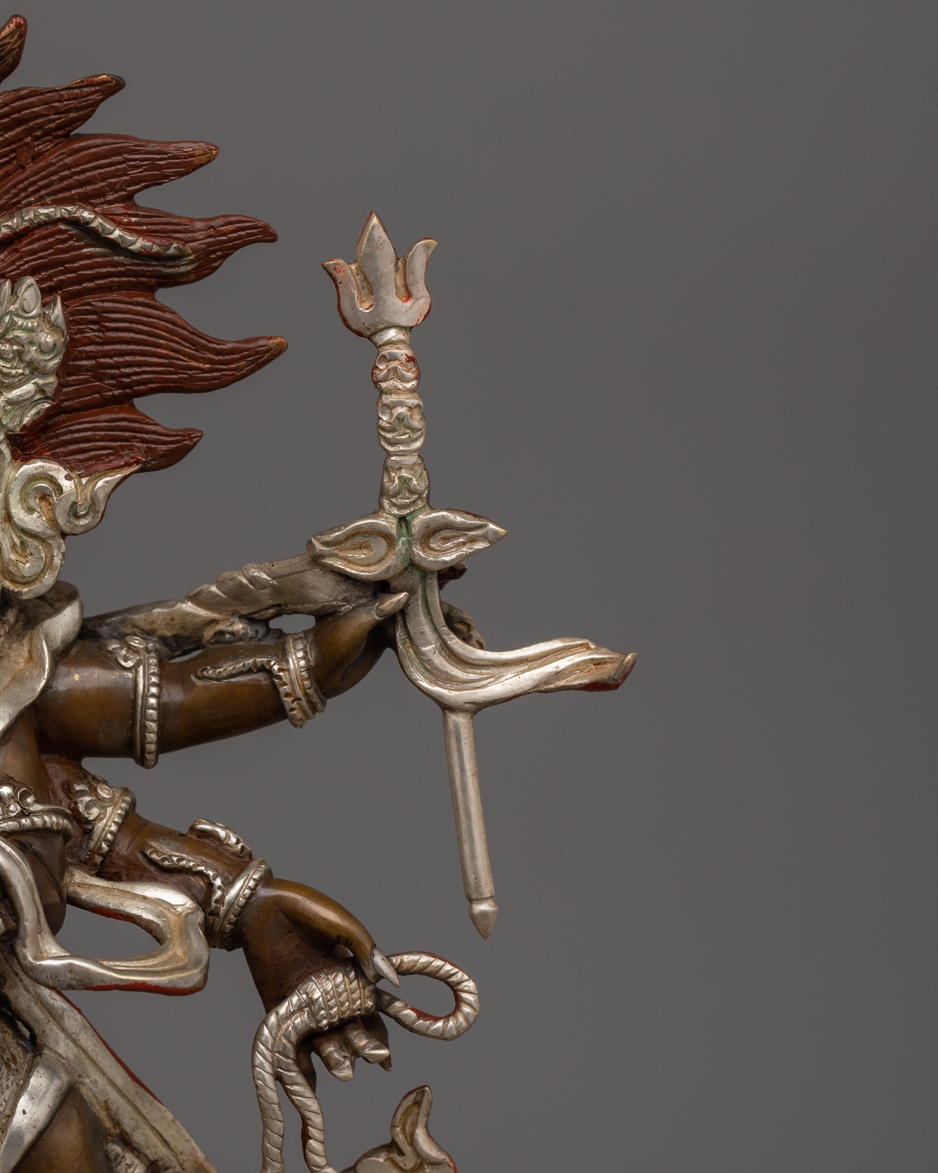 Silver Plated Six Armed Mahakala Statue | The Supreme Dharma Protector