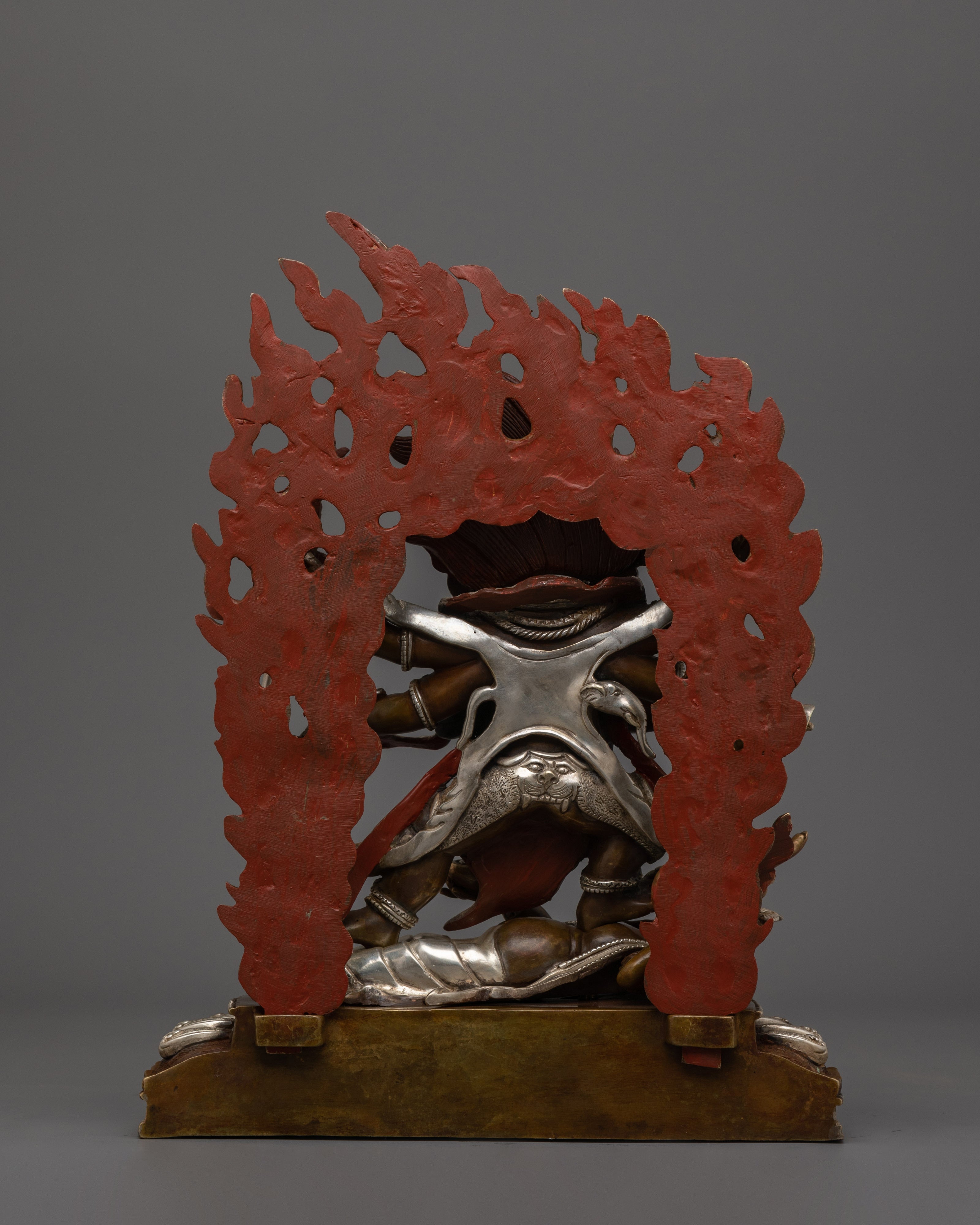 Silver Plated Six Armed Mahakala Statue | The Supreme Dharma Protector