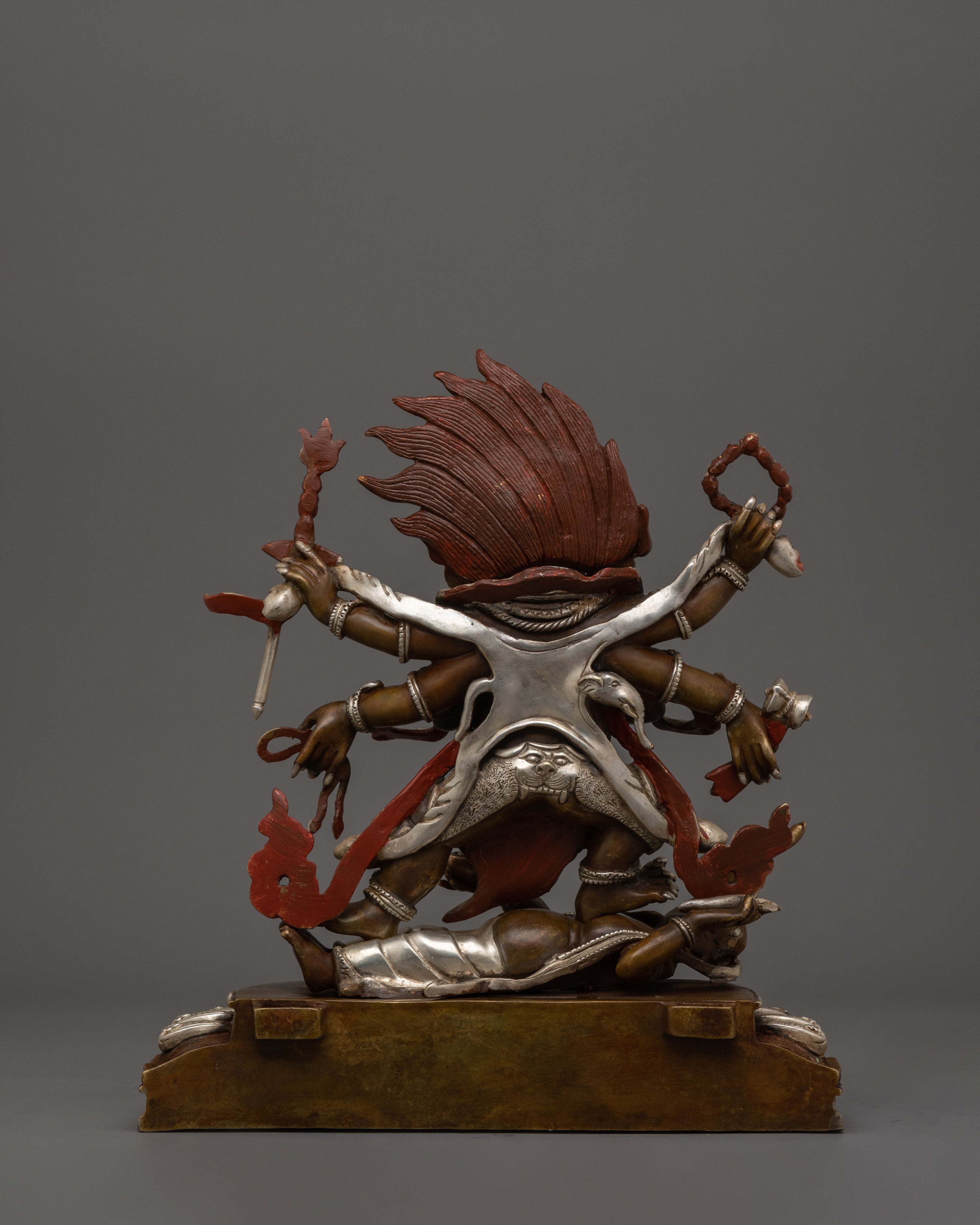 Silver Plated Six Armed Mahakala Statue | The Supreme Dharma Protector