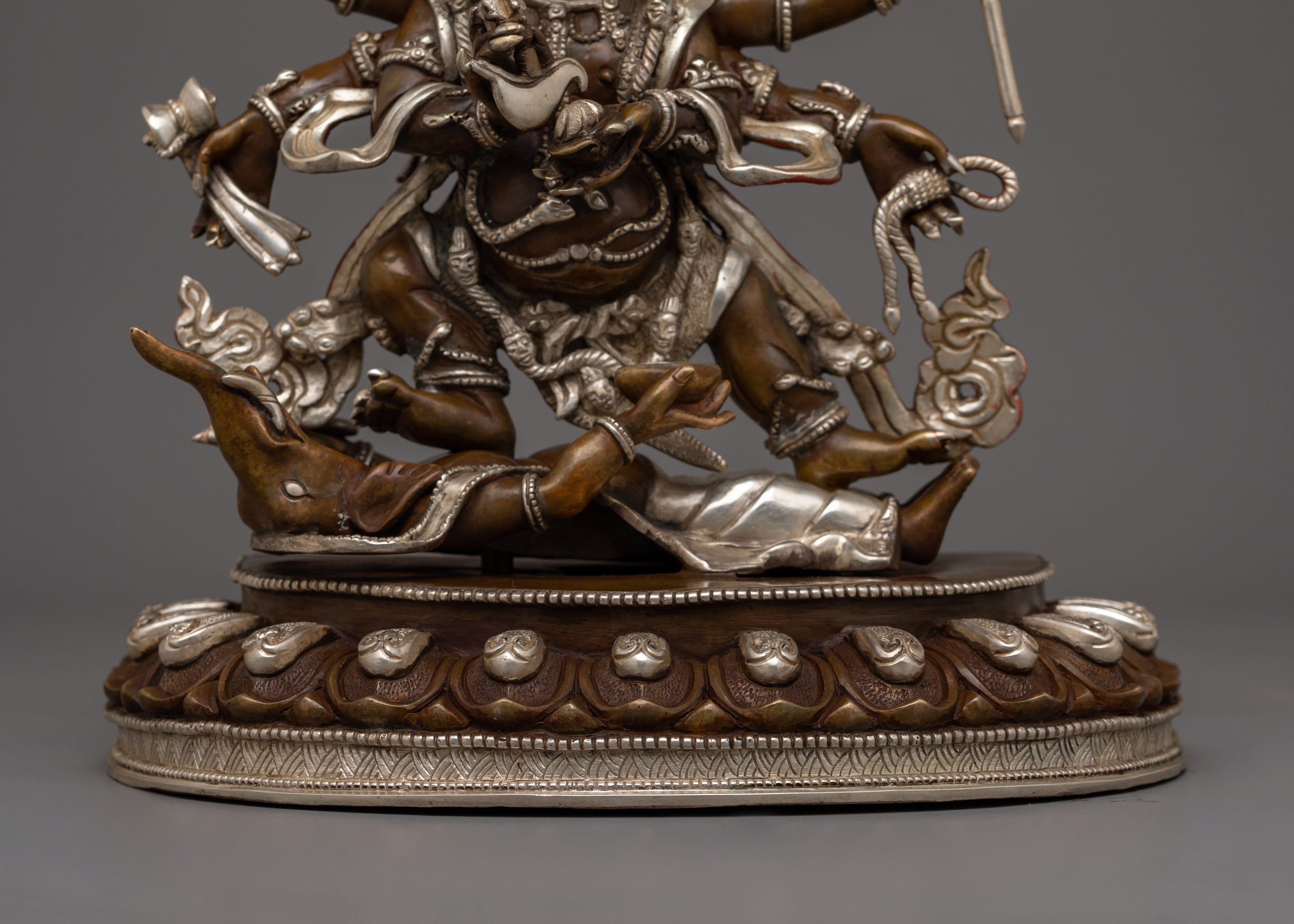 Silver Plated Six Armed Mahakala Statue | The Supreme Dharma Protector