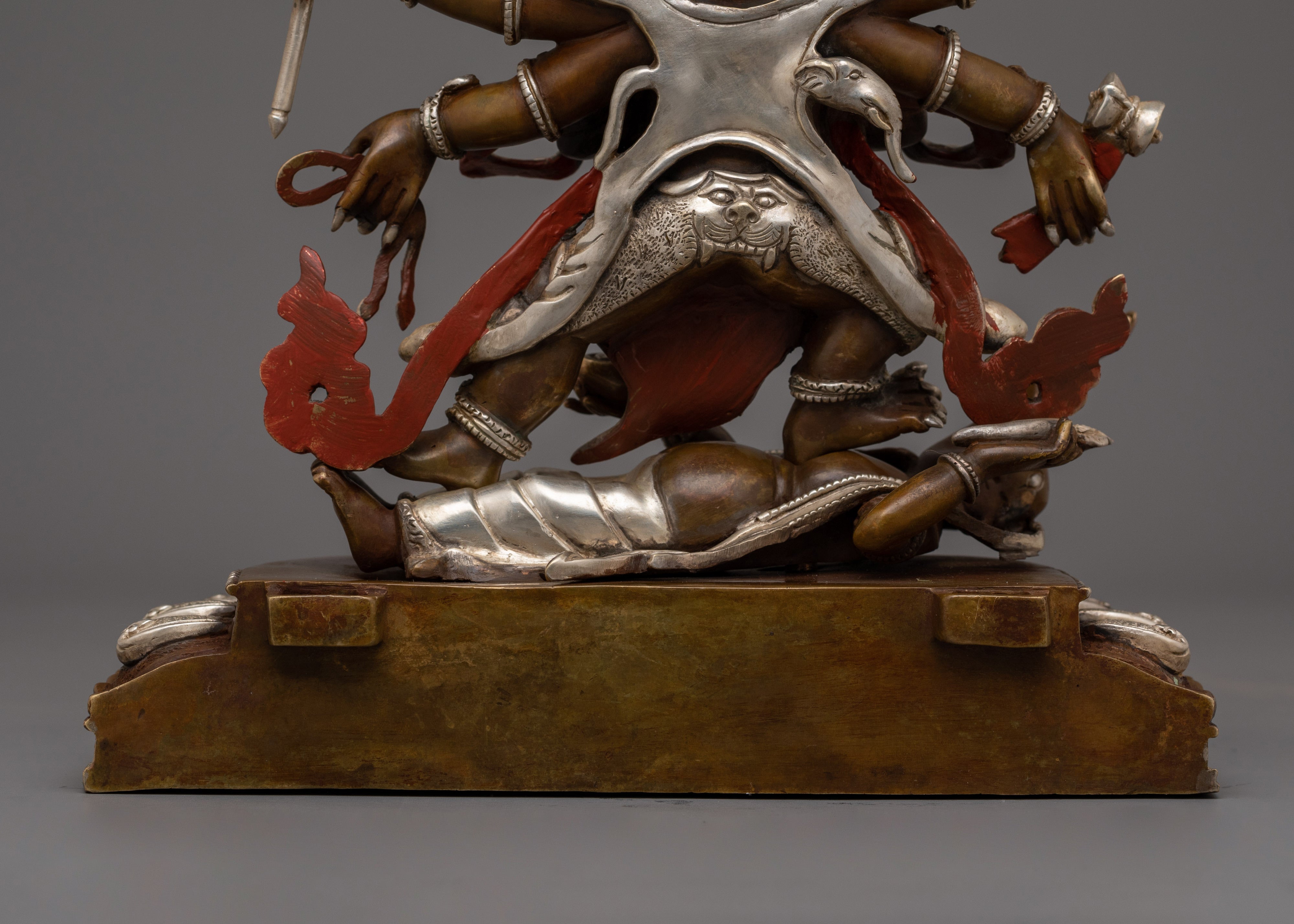 Silver Plated Six Armed Mahakala Statue | The Supreme Dharma Protector