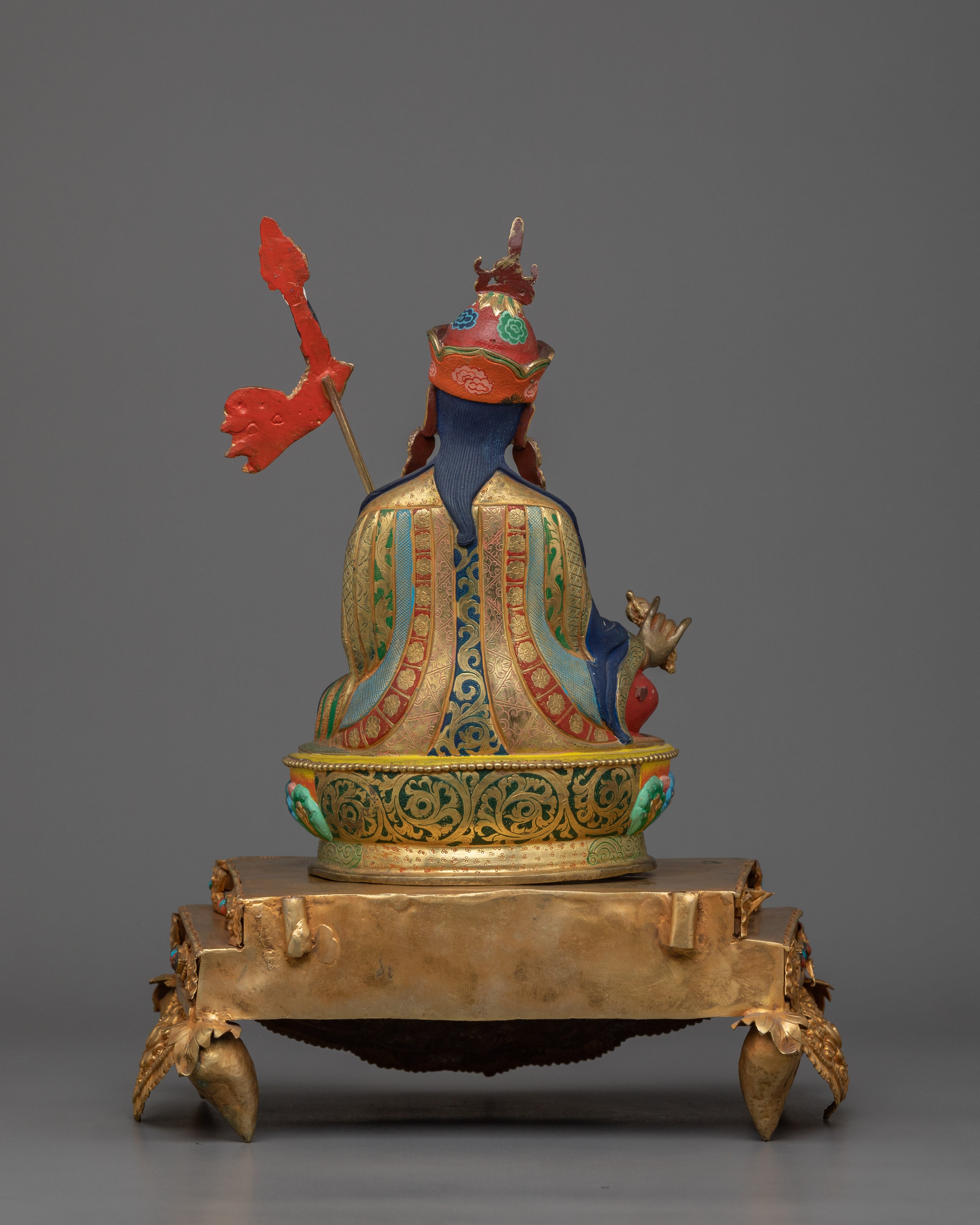 Guru Rinpoche Statue in Throne | 24K Gold Gilded Artwork