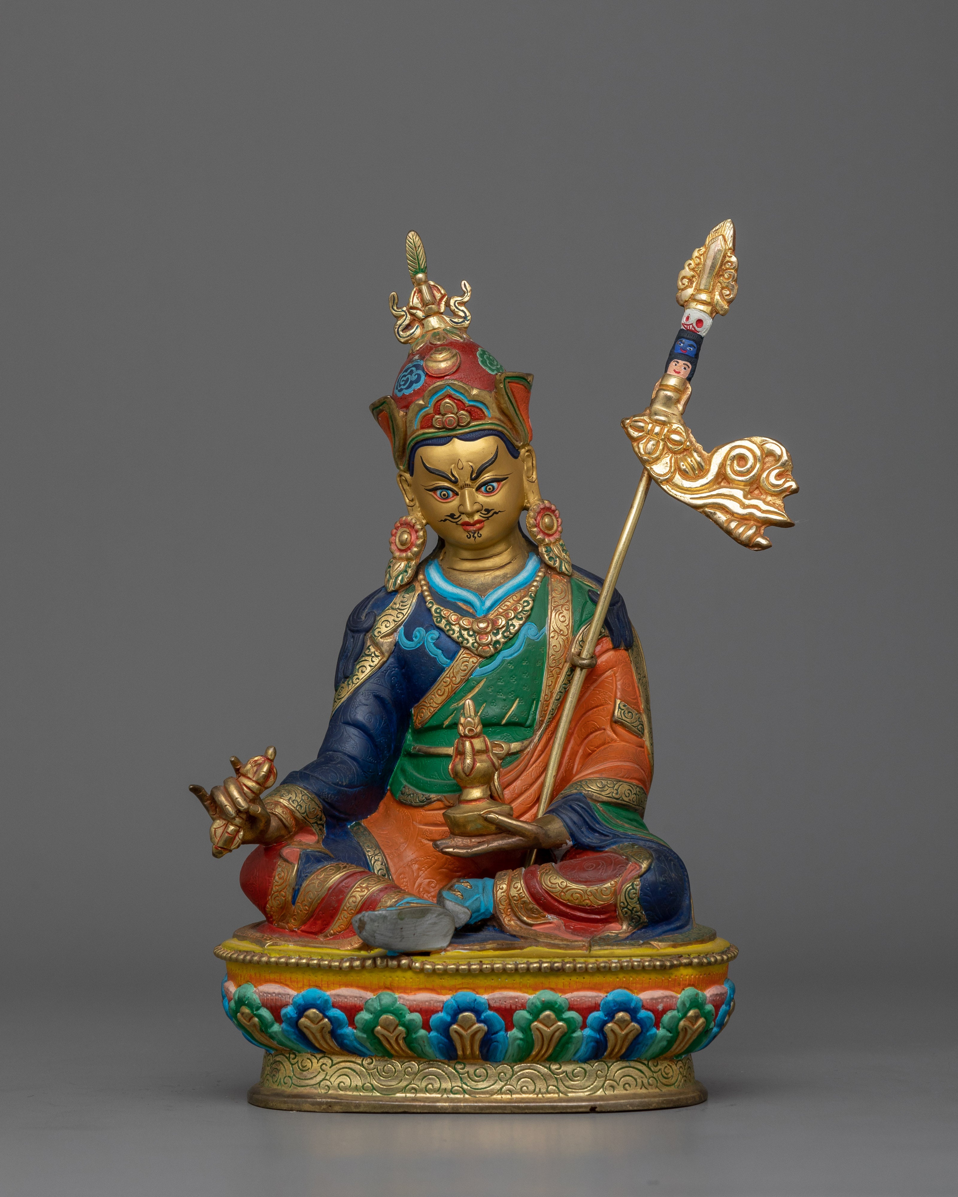Guru Rinpoche Statue in Throne | 24K Gold Gilded Artwork