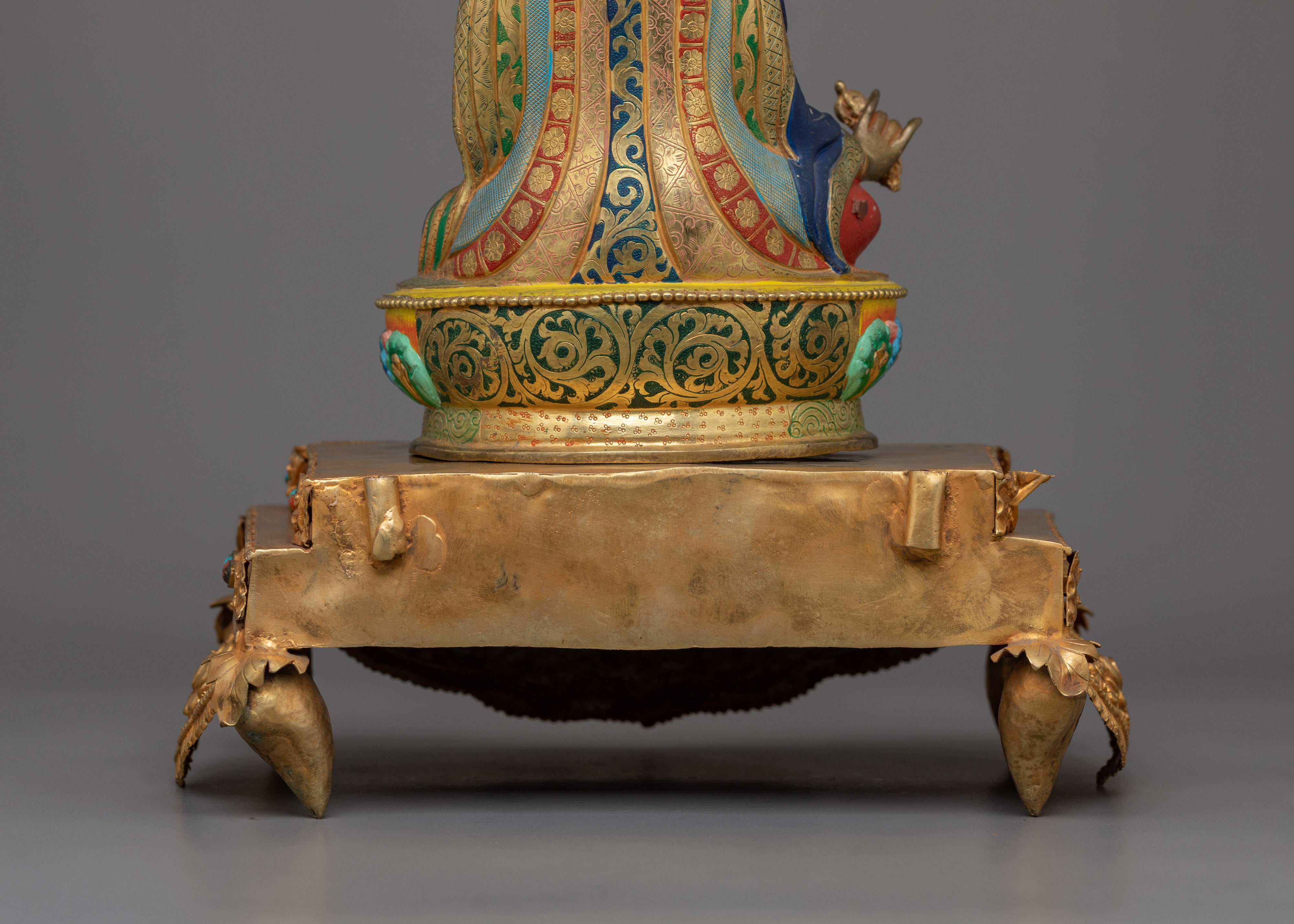 Guru Rinpoche Statue in Throne | 24K Gold Gilded Artwork