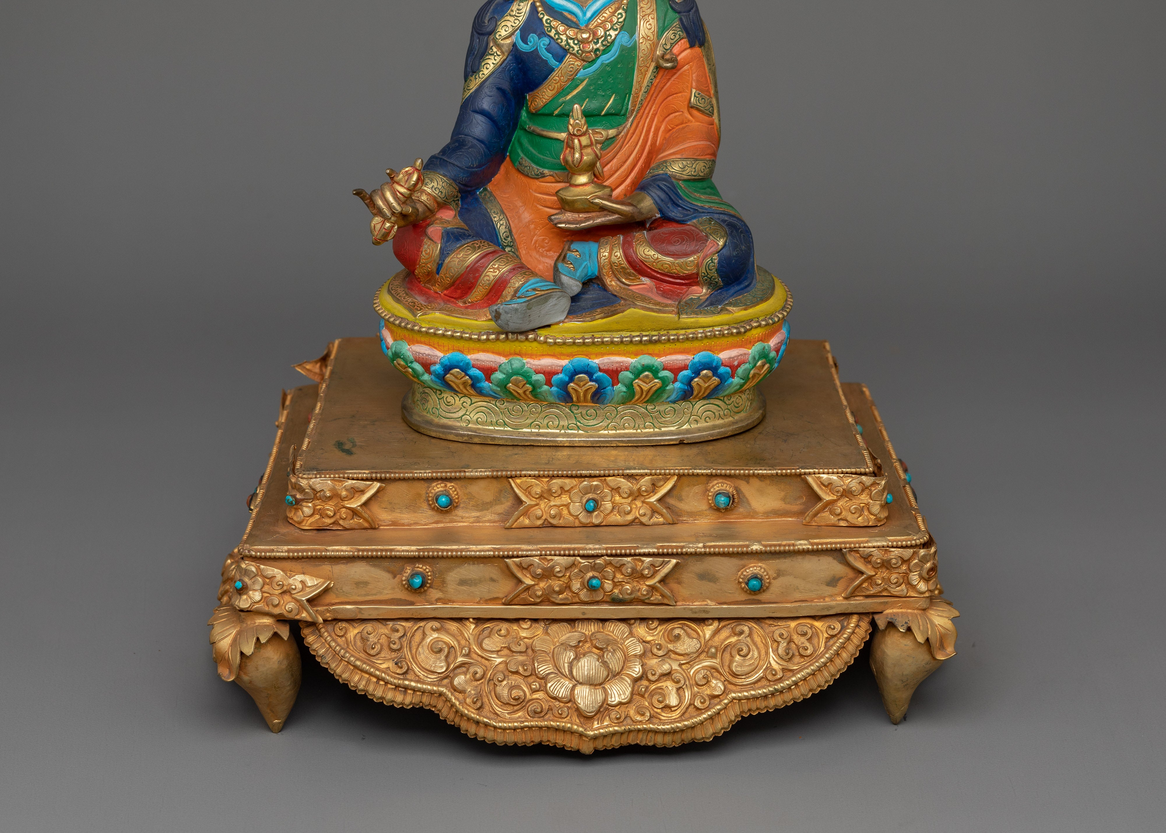 Guru Rinpoche Statue in Throne | 24K Gold Gilded Artwork