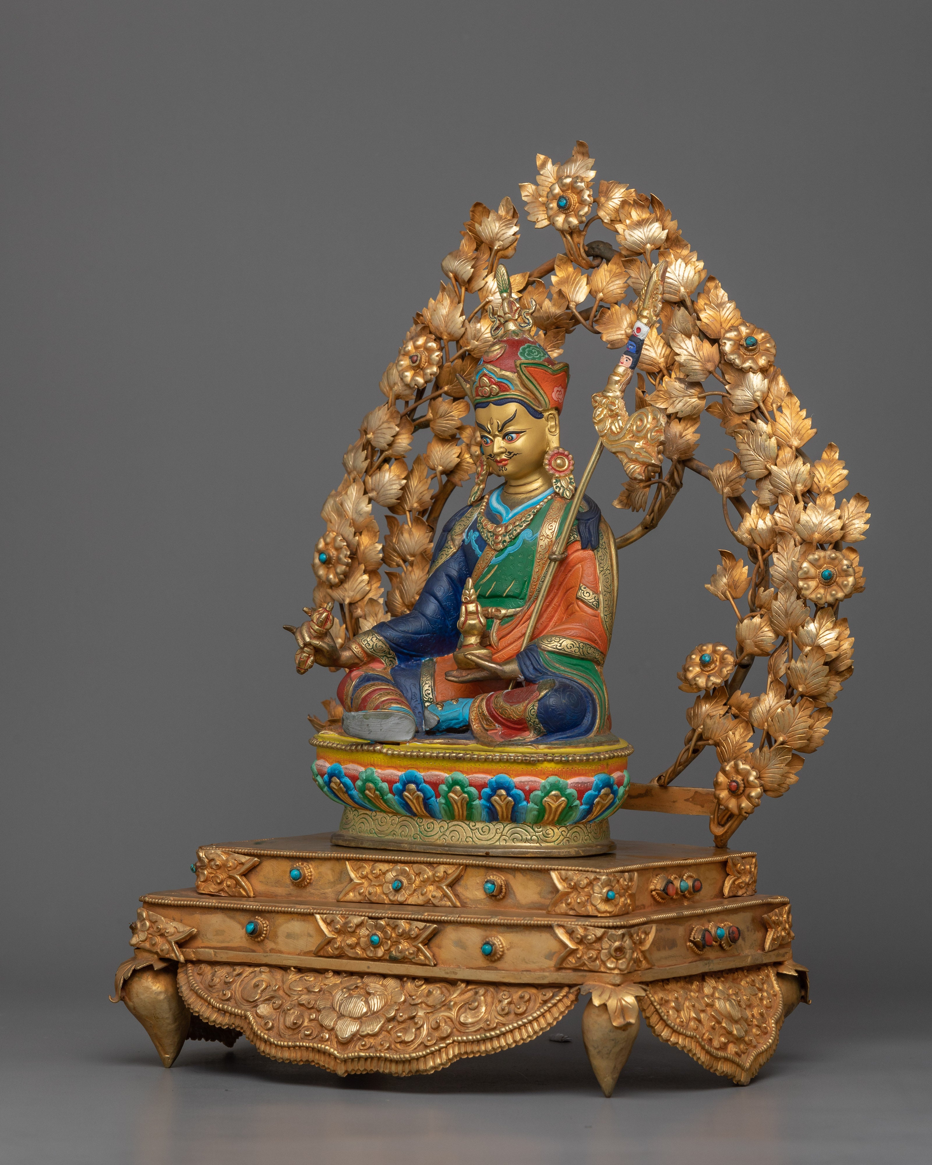 Guru Rinpoche Statue in Throne | 24K Gold Gilded Artwork