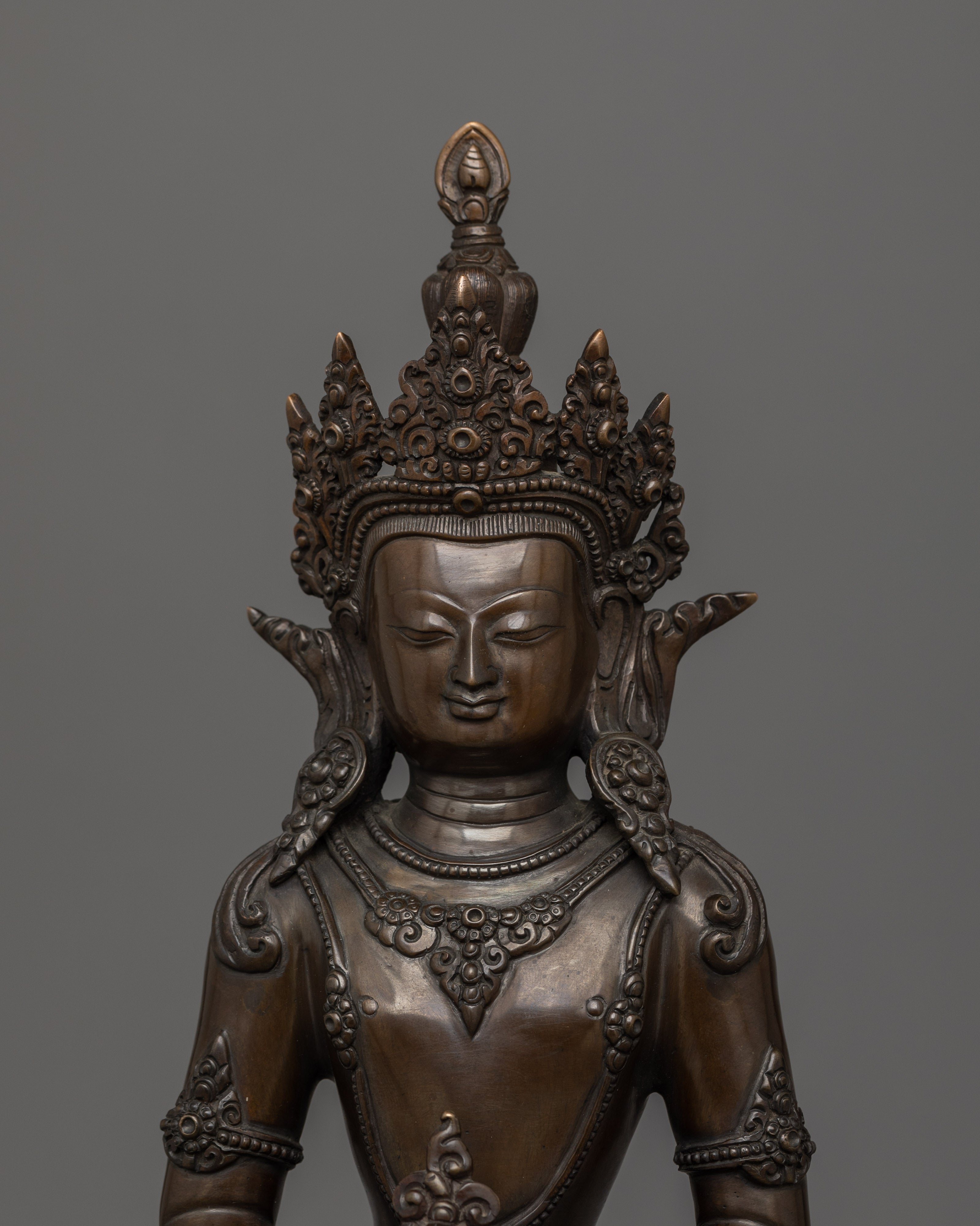 Amitayus with Oxidized Copper Body Statue | The Buddha of Infinite Life and Longevity