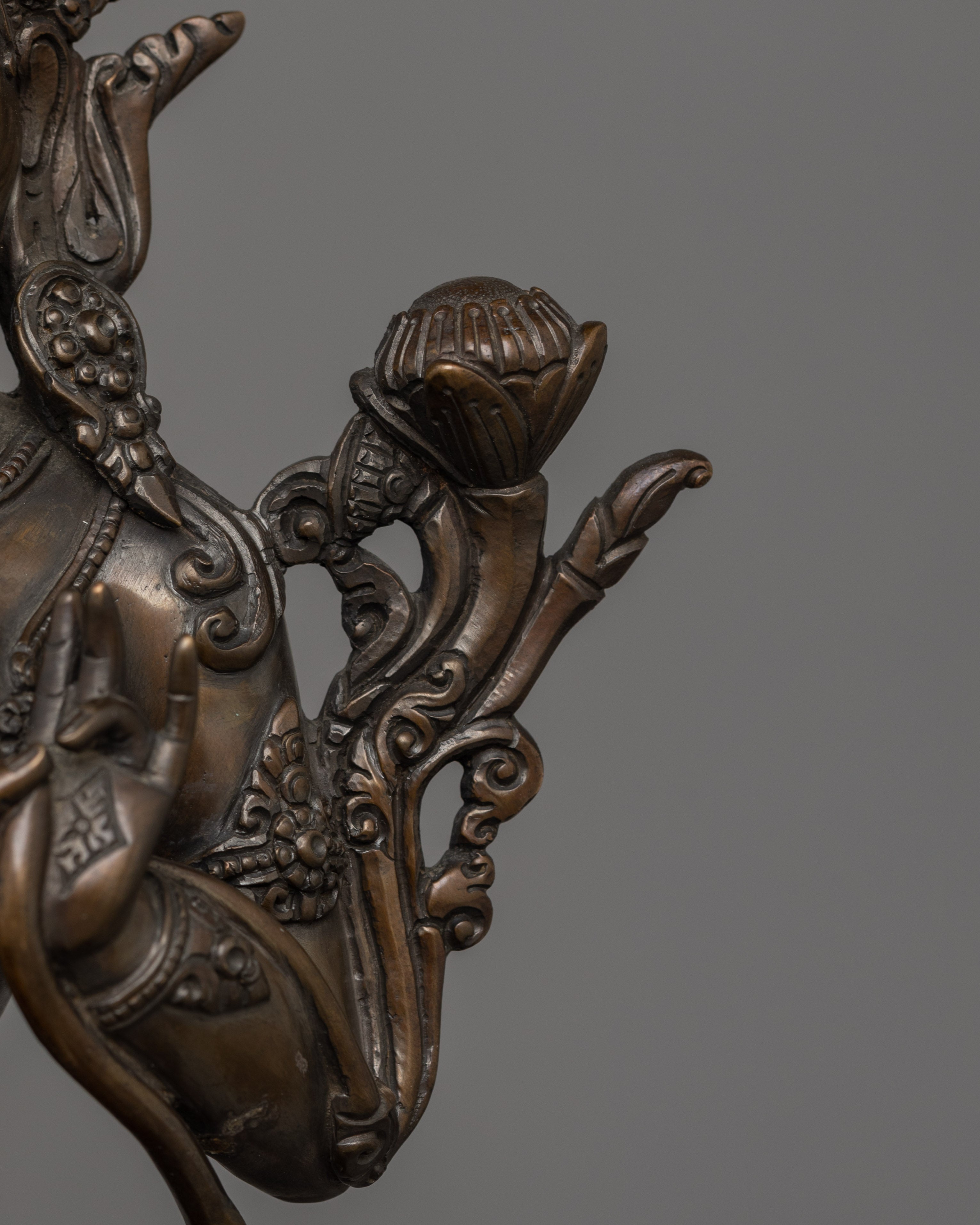 Green Tara with Oxidized Copper Body Statue | The Swift Savior