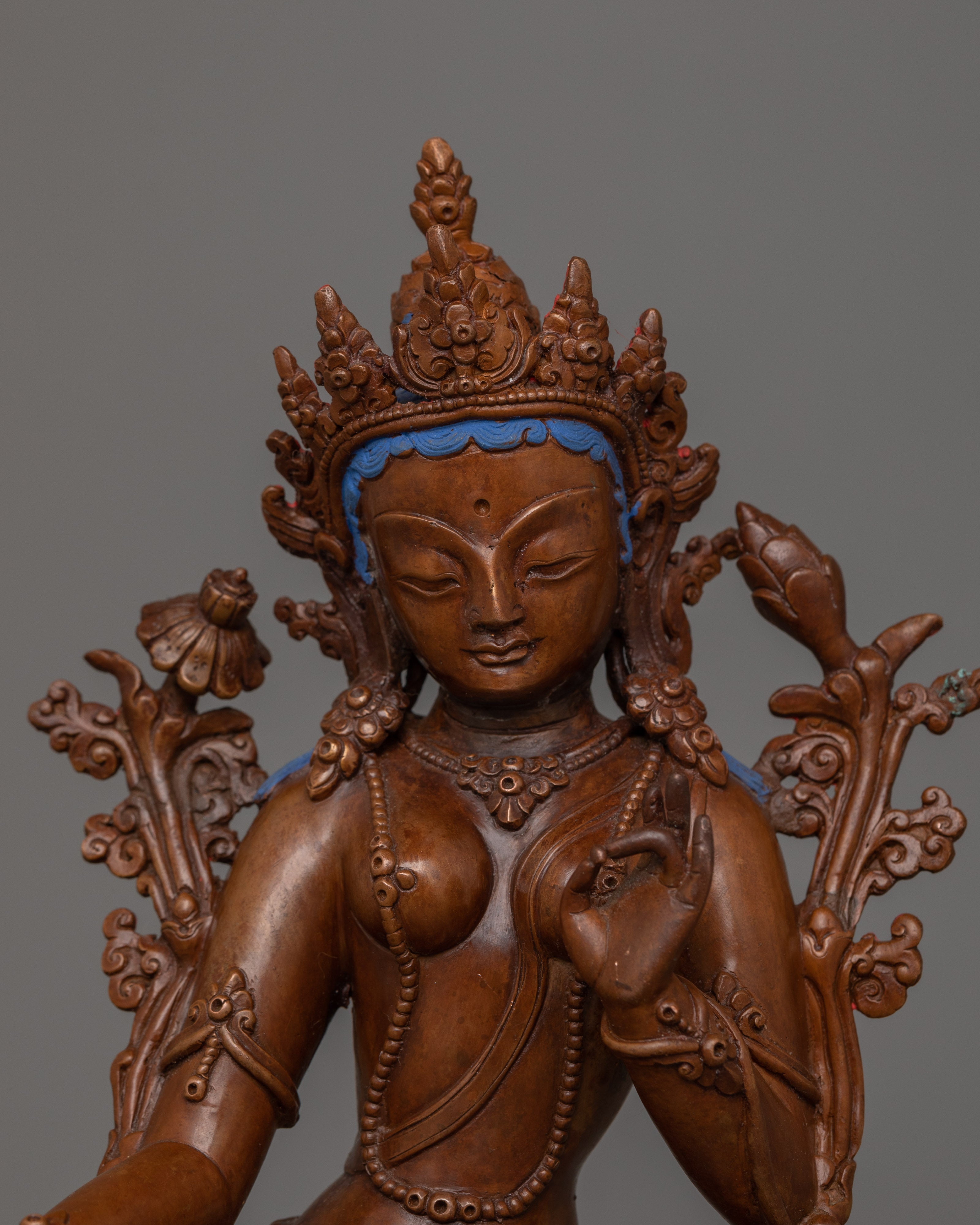 Tibetan Figurine of Female Deity Green Tara | A Symbol of Compassion and Protection