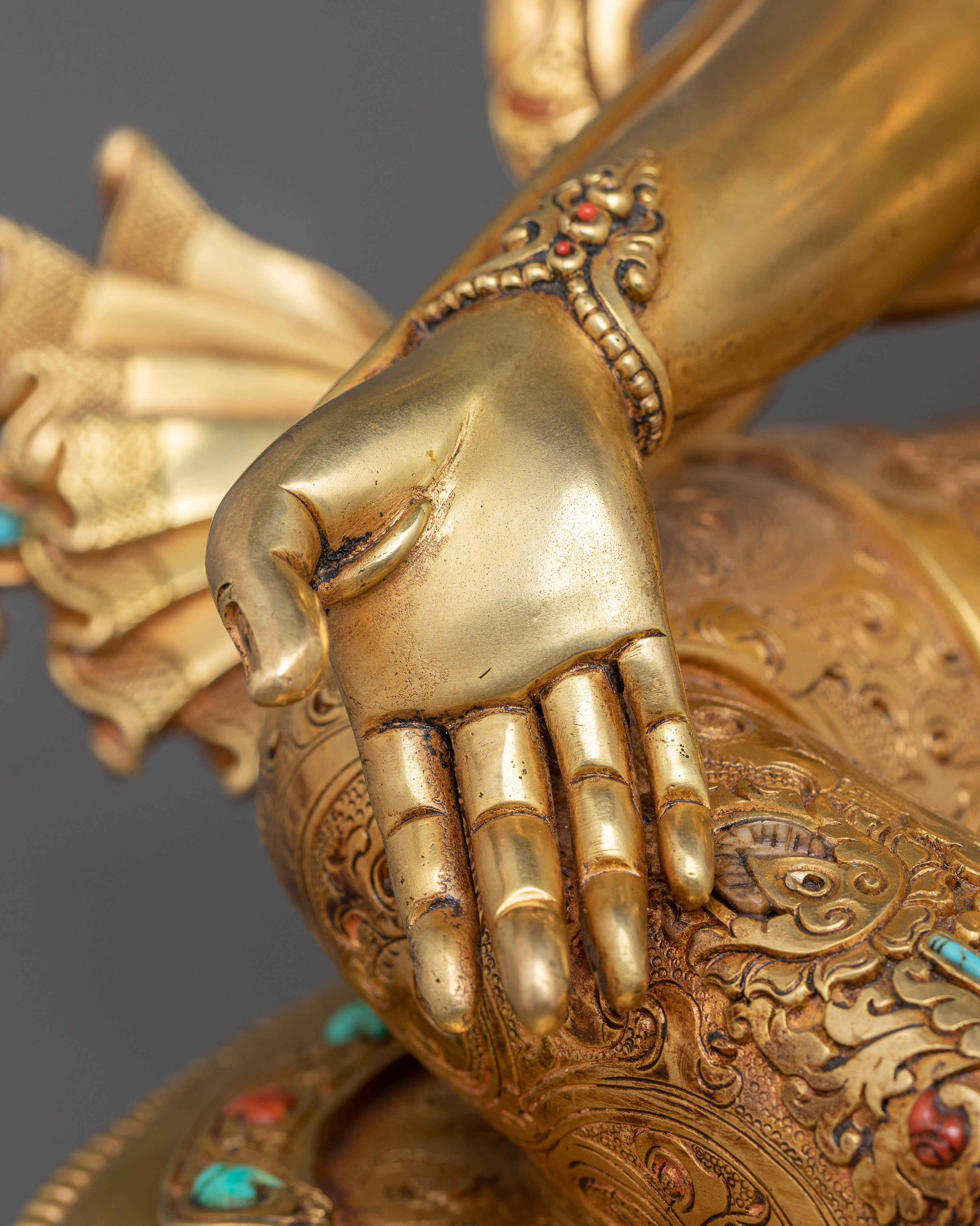 Beautiful Golden Green Tara Statue | Known as Compassionate Protector