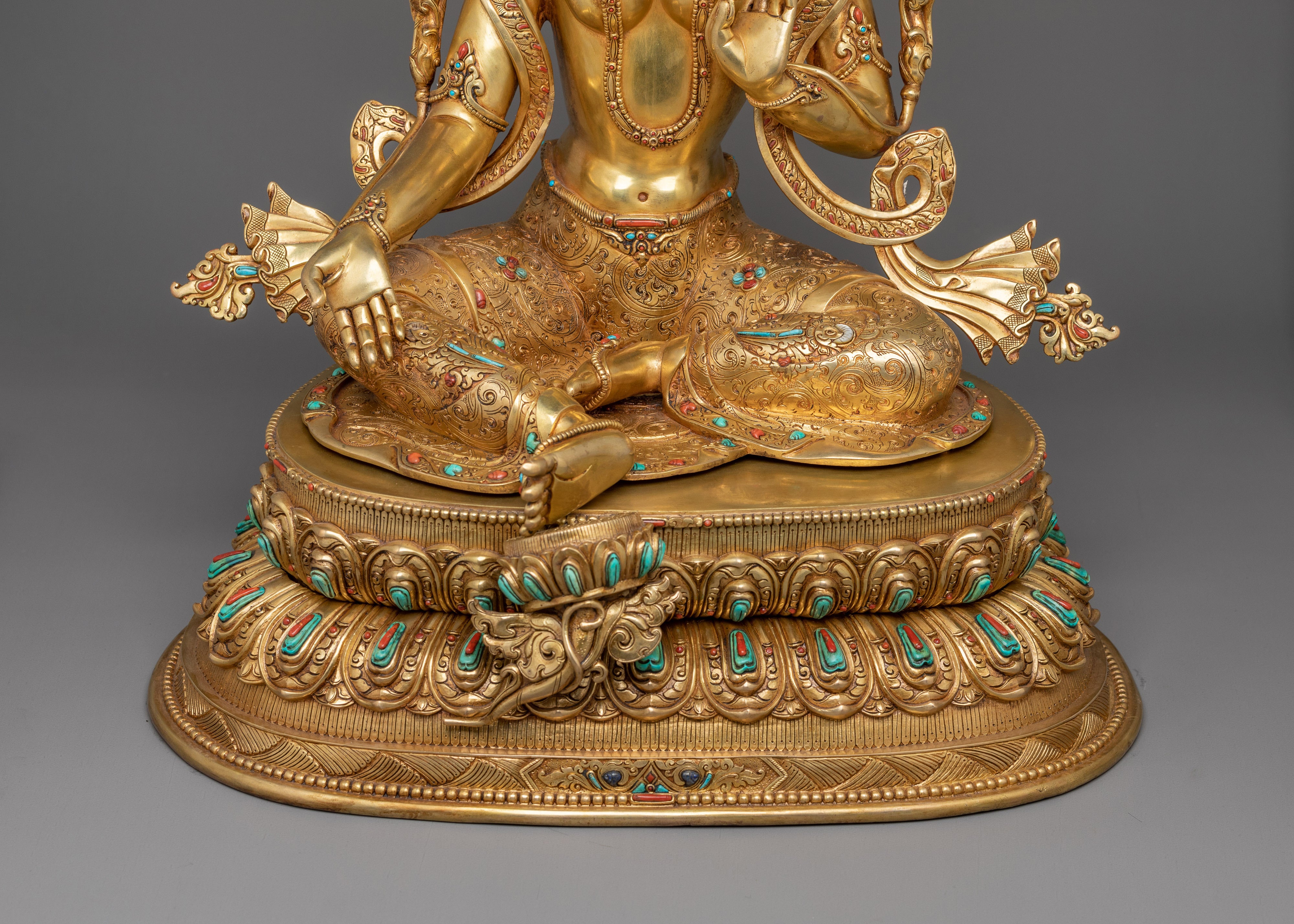 Beautiful Golden Green Tara Statue | Known as Compassionate Protector