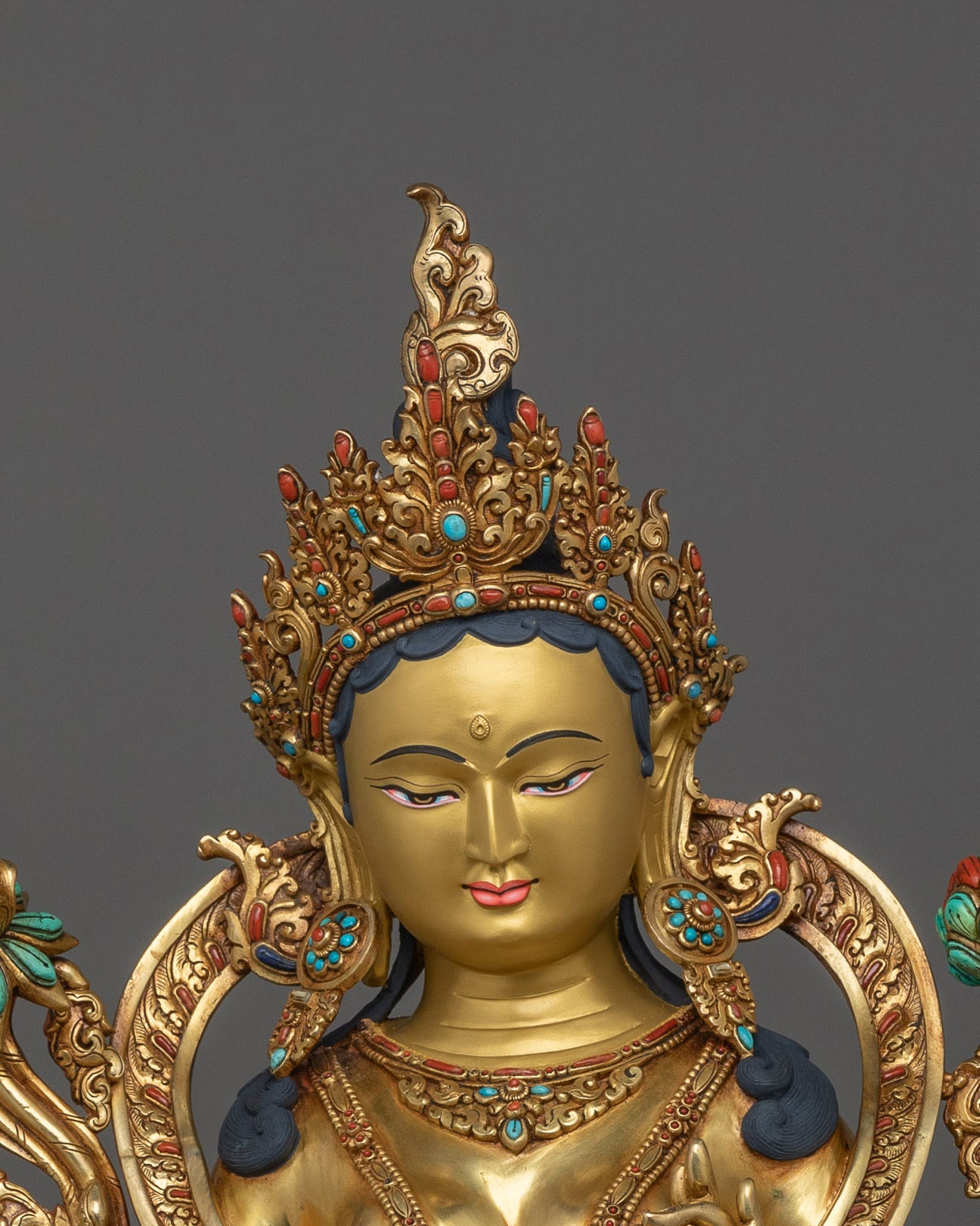 Beautiful Golden Green Tara Statue | Known as Compassionate Protector