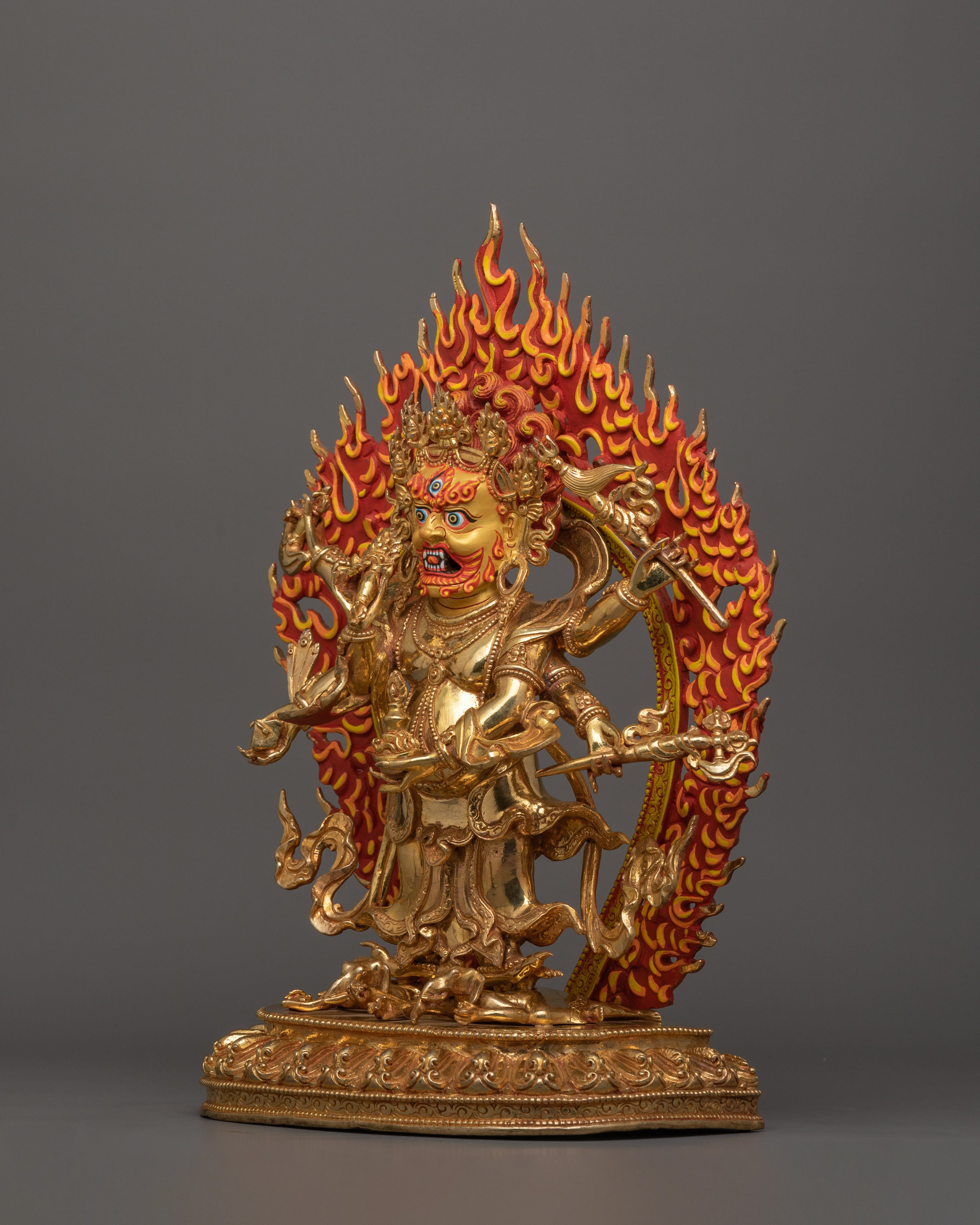 24K Gold Gilded White Mahakala Statue | The Protector of Spiritual Prosperity