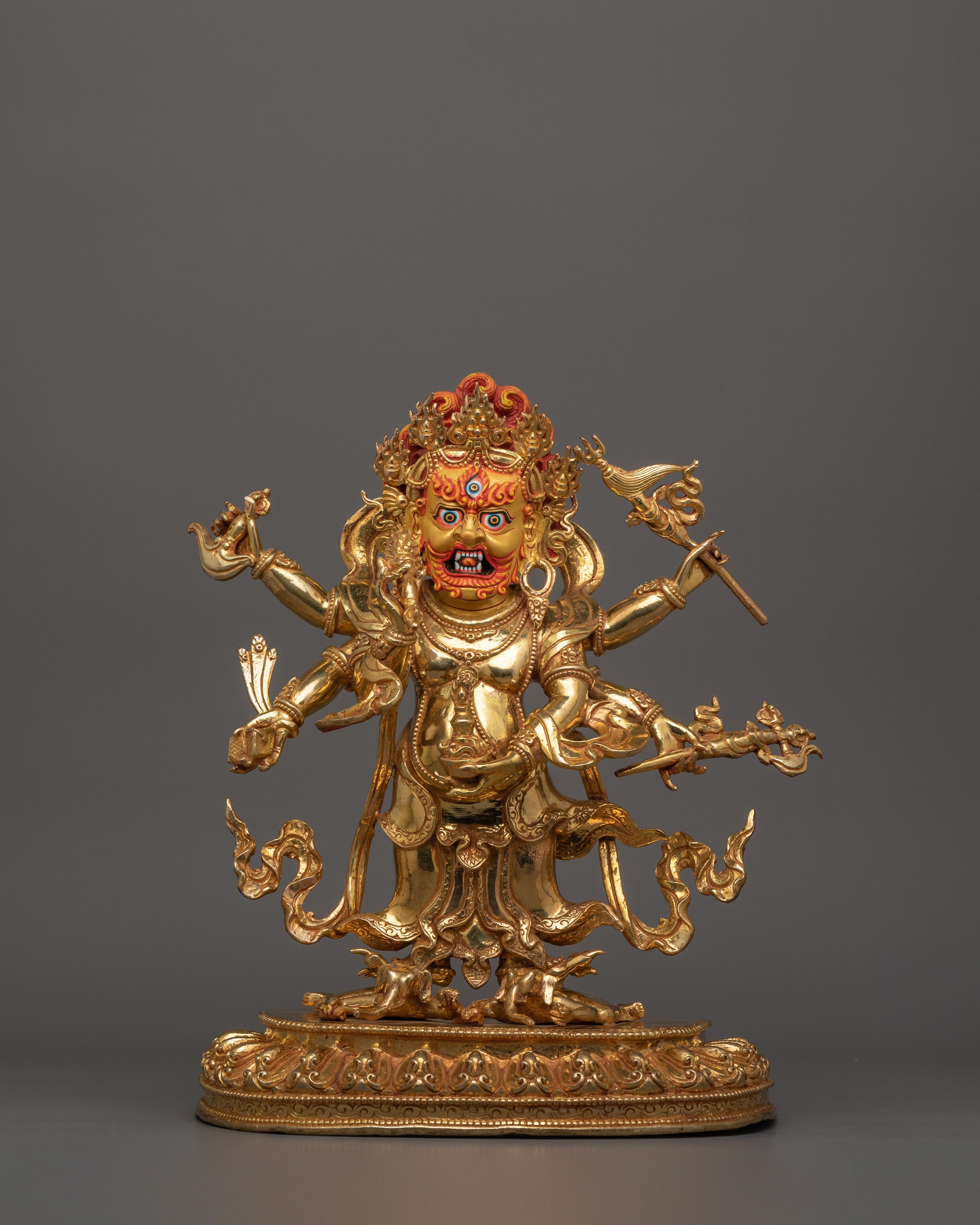 24K Gold Gilded White Mahakala Statue | The Protector of Spiritual Prosperity
