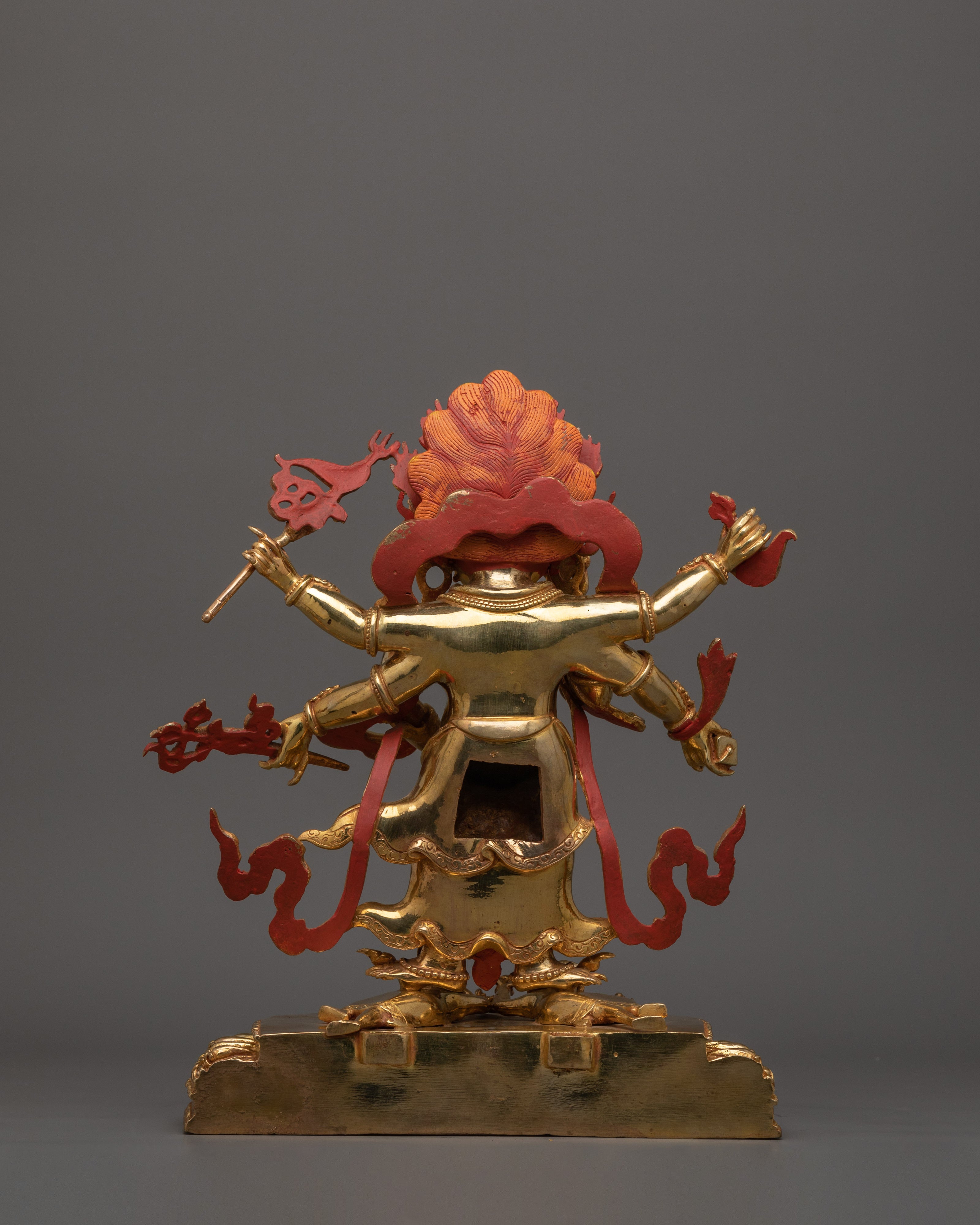 24K Gold Gilded White Mahakala Statue | The Protector of Spiritual Prosperity