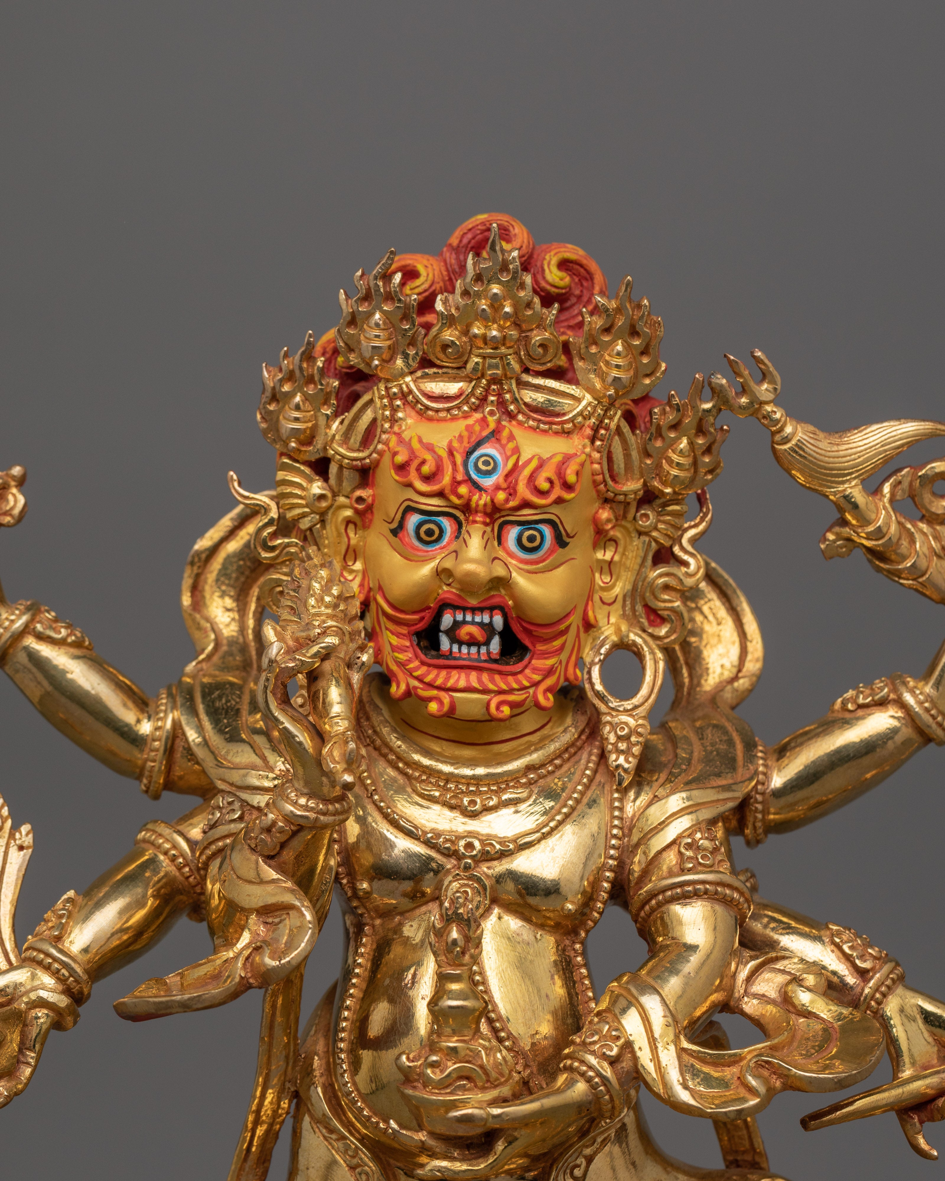 24K Gold Gilded White Mahakala Statue | The Protector of Spiritual Prosperity