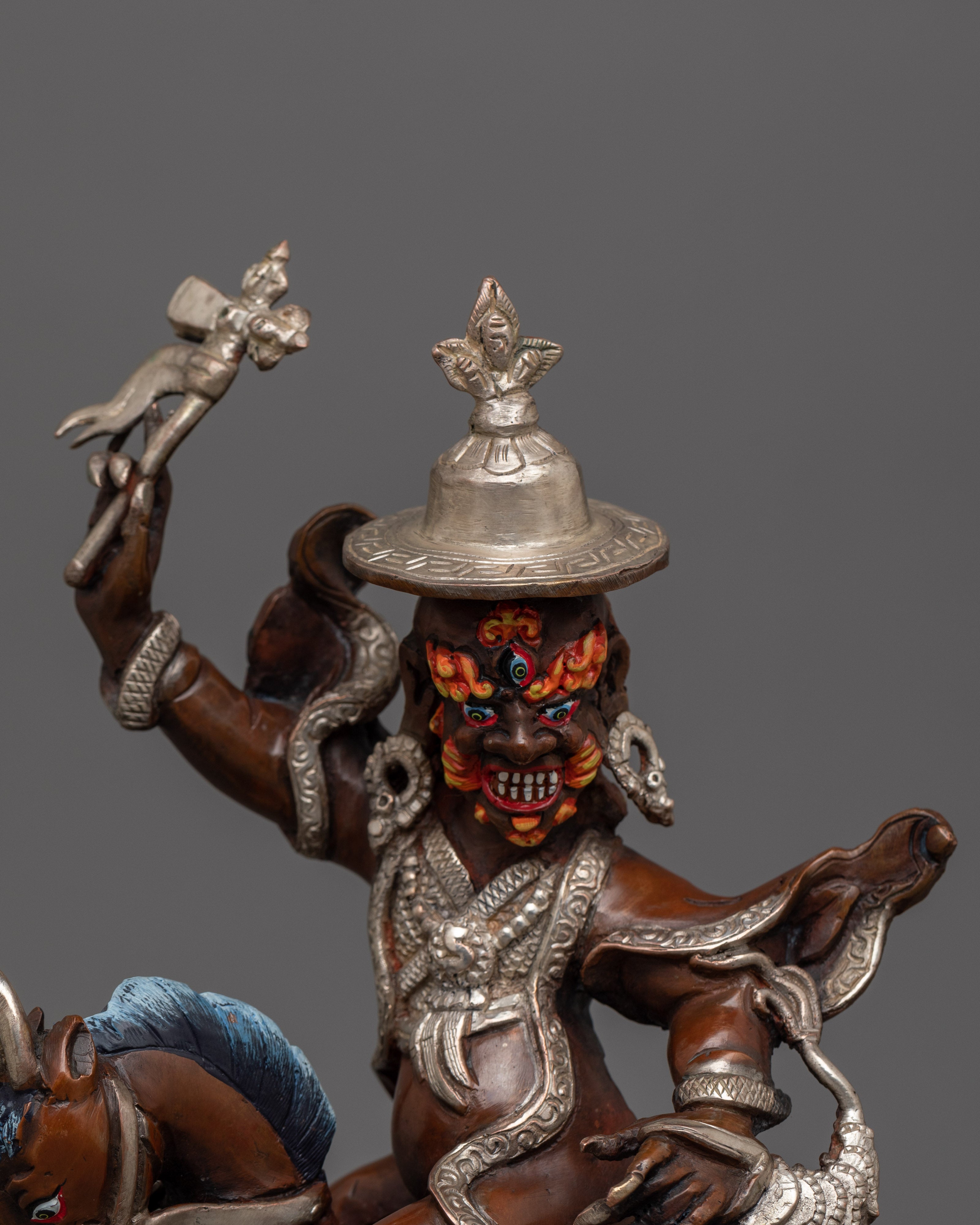 Silver Plated Mahakala Statue | The Fierce Protector of Dharma