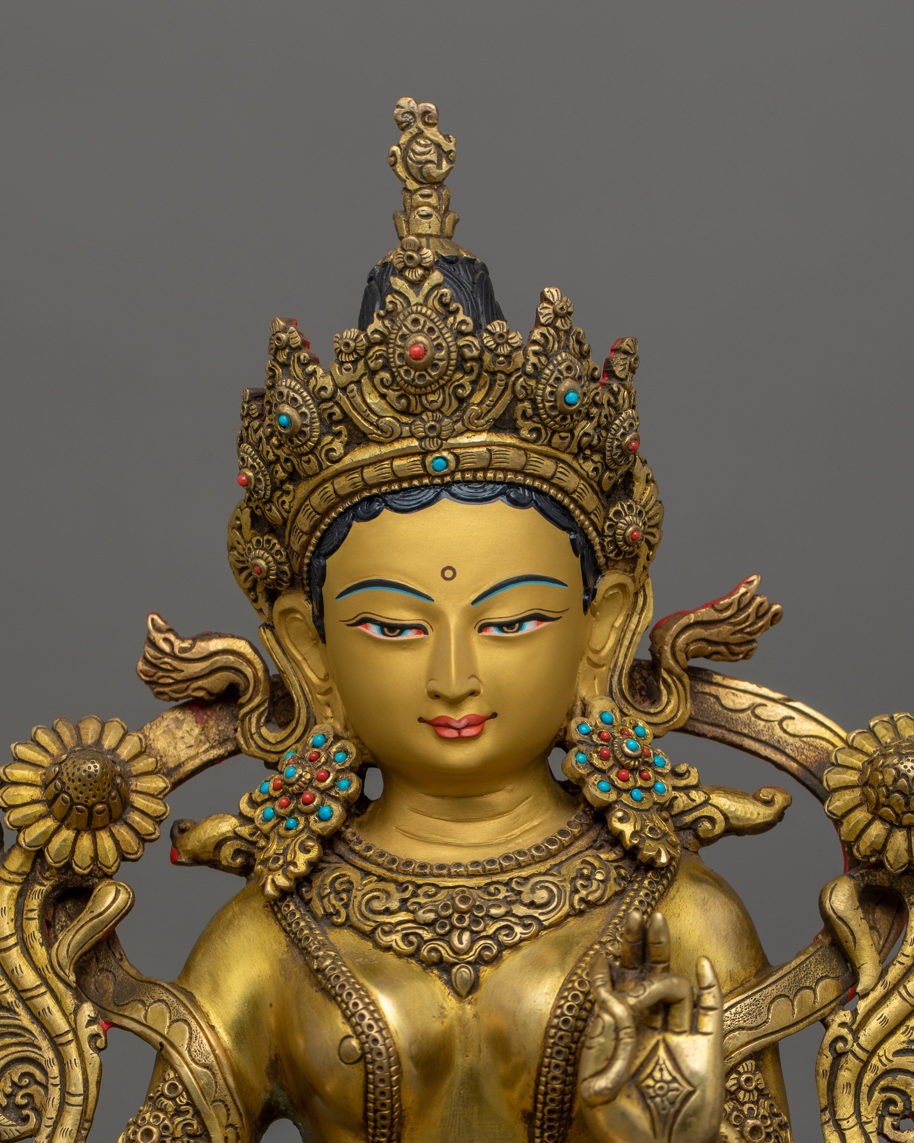 Beautiful Gold Gilded Green Tara Statue | The Swift Liberator