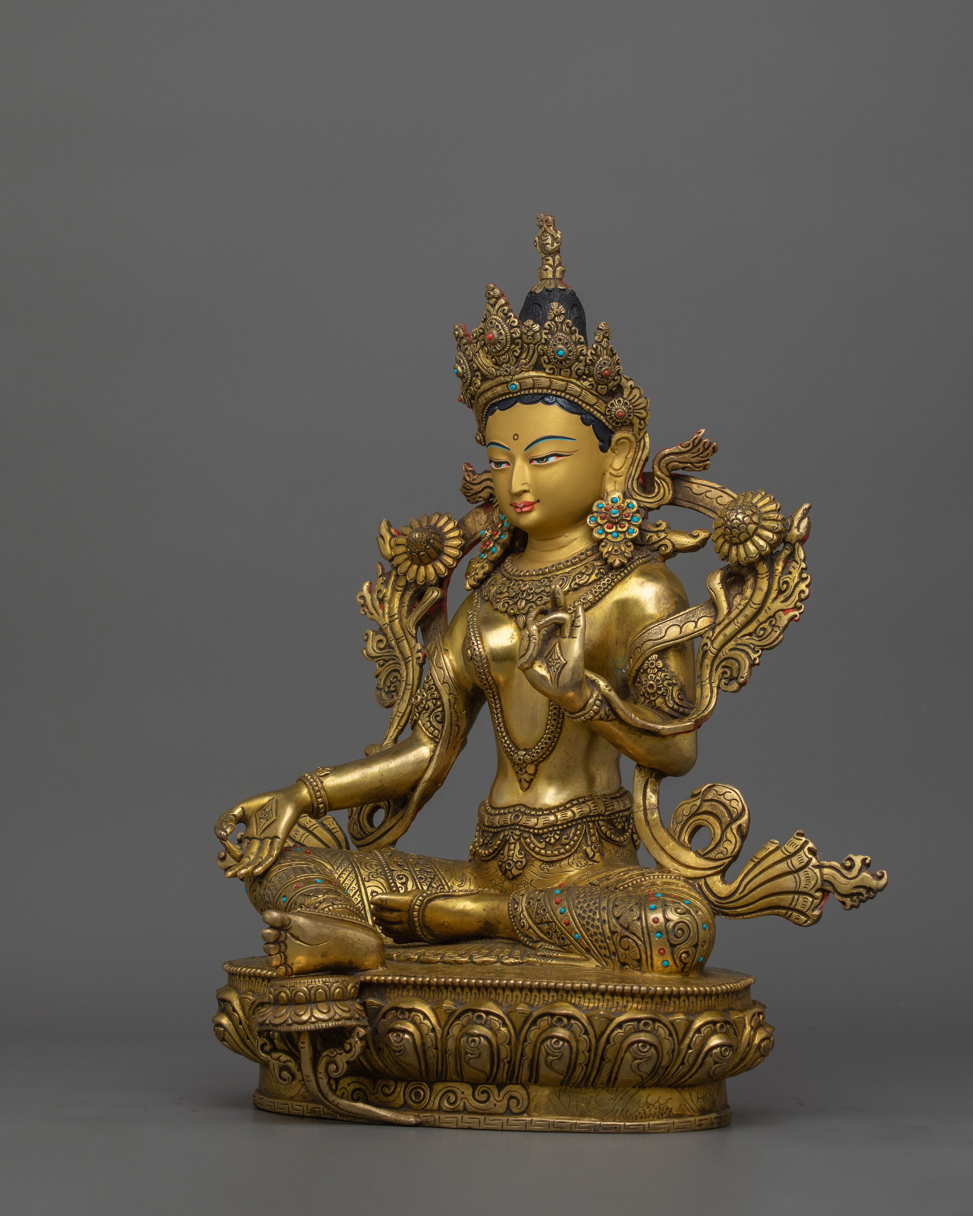 Beautiful Gold Gilded Green Tara Statue | The Swift Liberator