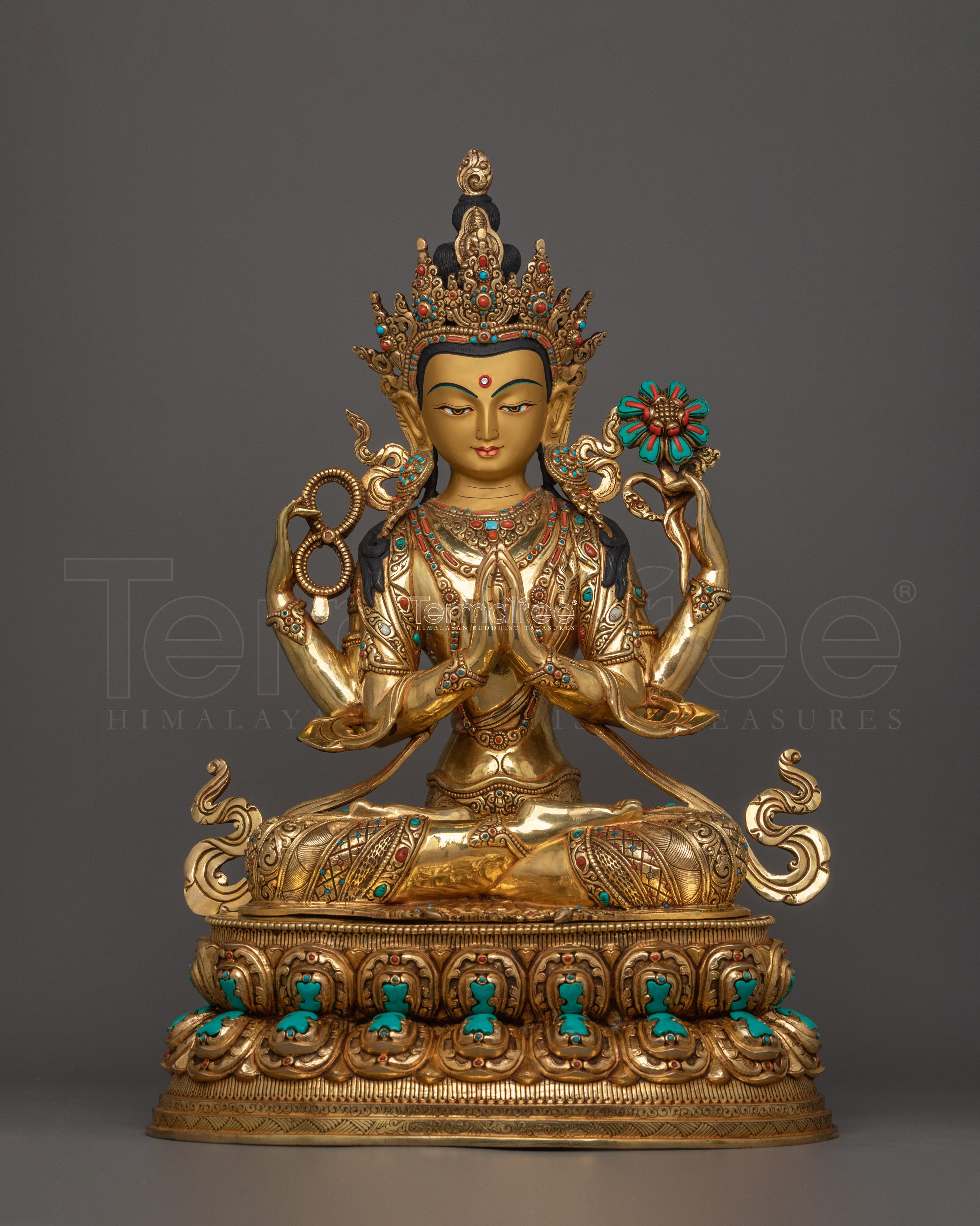 Handmade Sculpture of 4 Armed Chenrezig | The Embodiment of Infinite Compassion