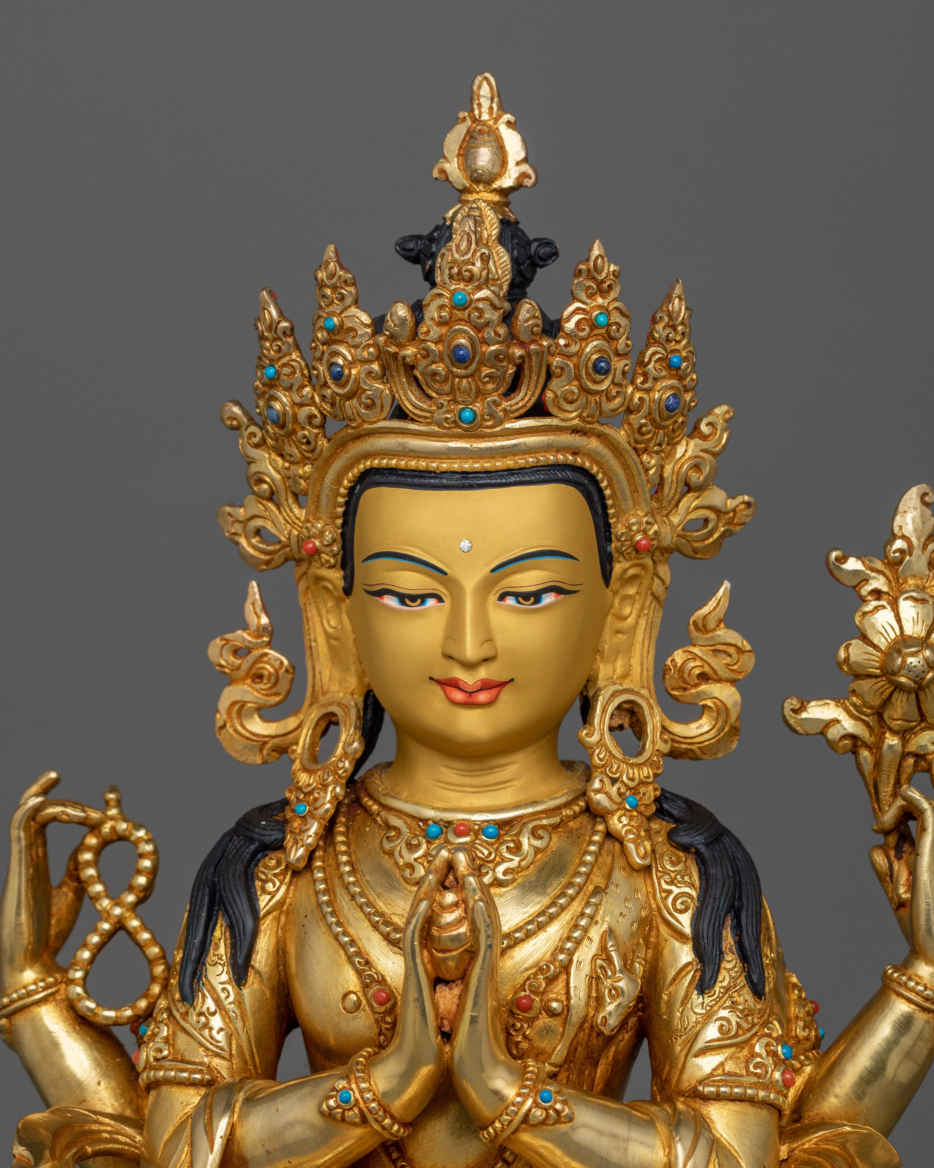 4 Armed Golden Chenrezig Statue | The Embodiment of Infinite Compassion