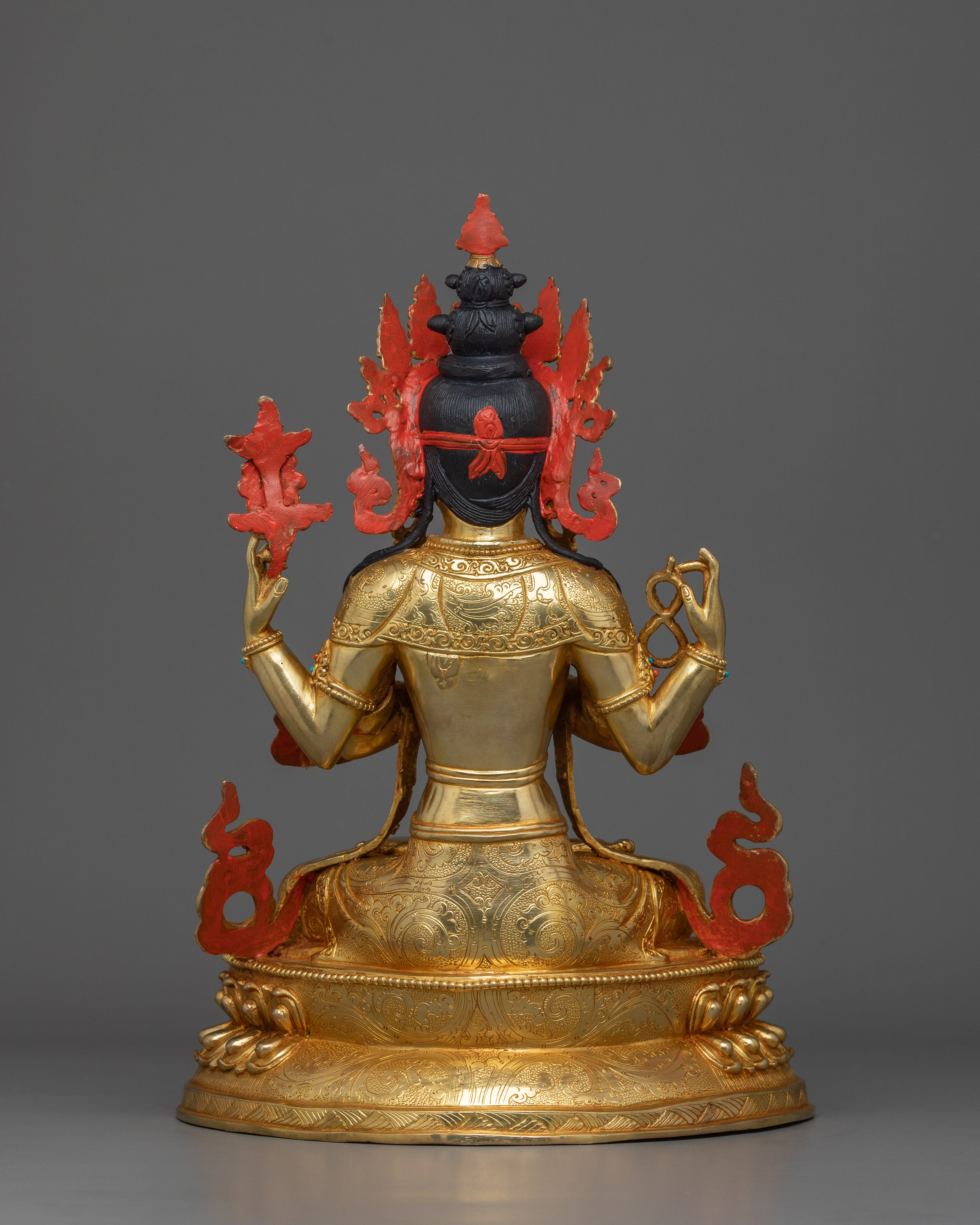 4 Armed Golden Chenrezig Statue | The Embodiment of Infinite Compassion