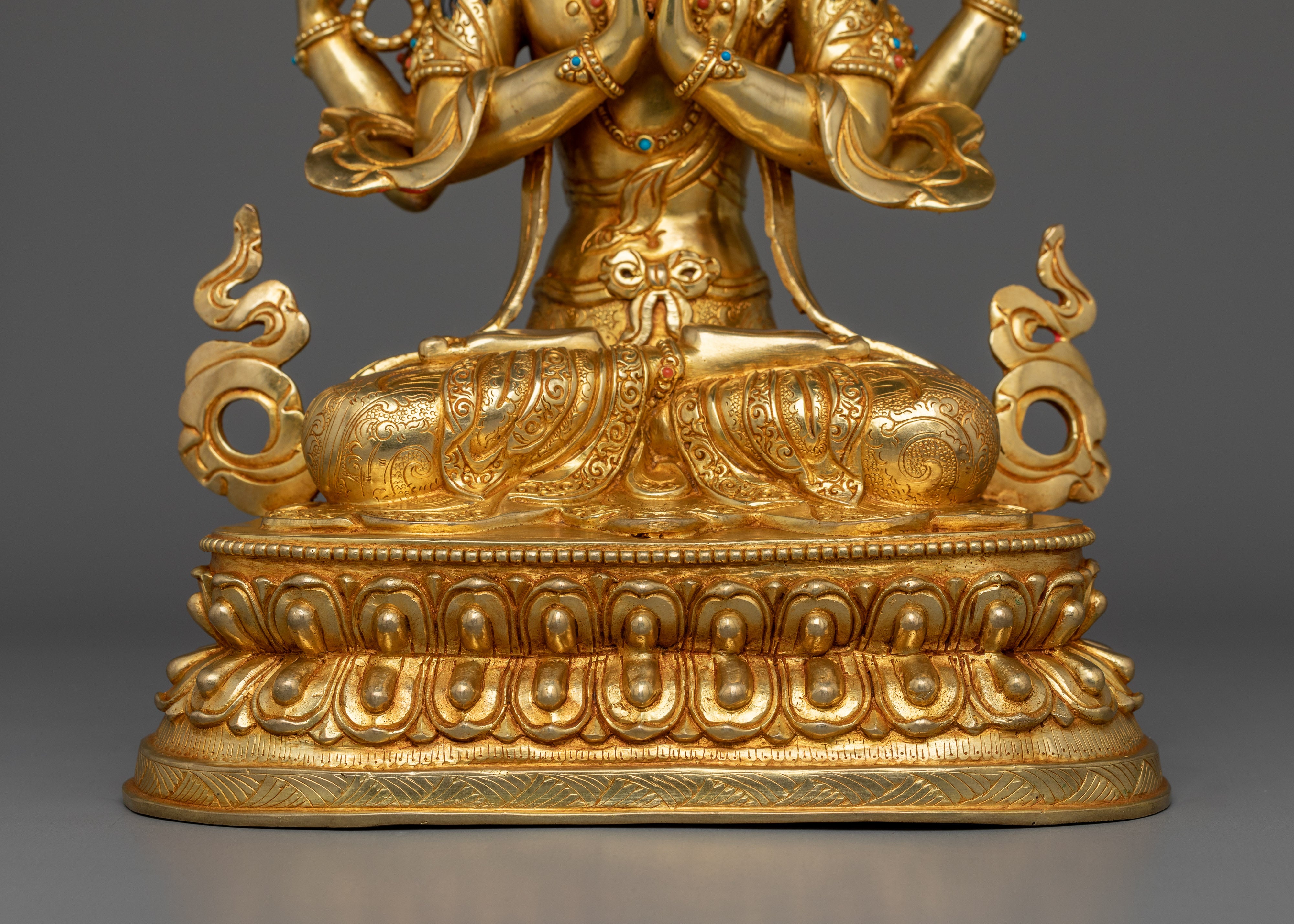 4 Armed Golden Chenrezig Statue | The Embodiment of Infinite Compassion