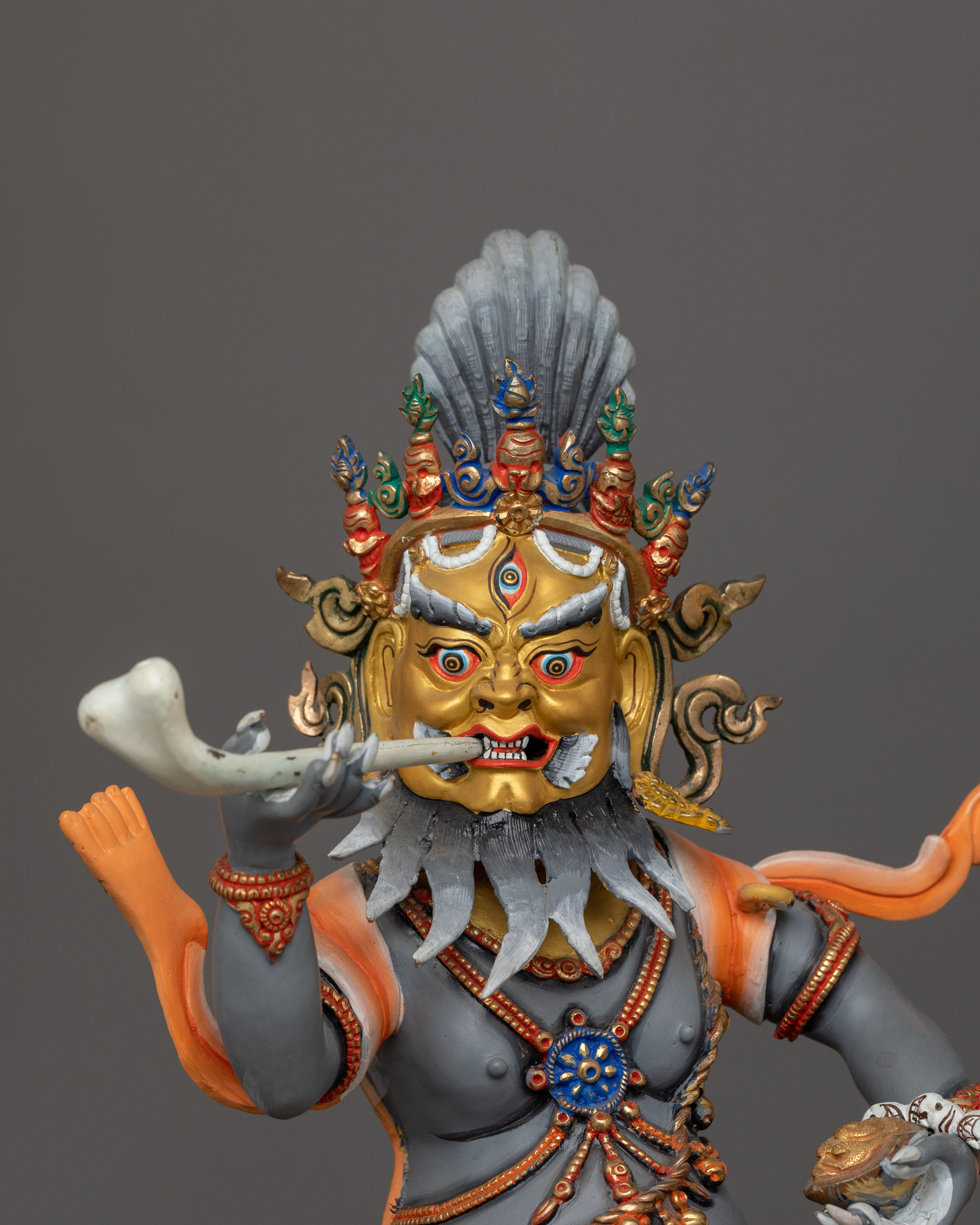 Beautiful Acrylic Painting Brahmanrupa Mahakala Statue | The Protector in Brahmin Form