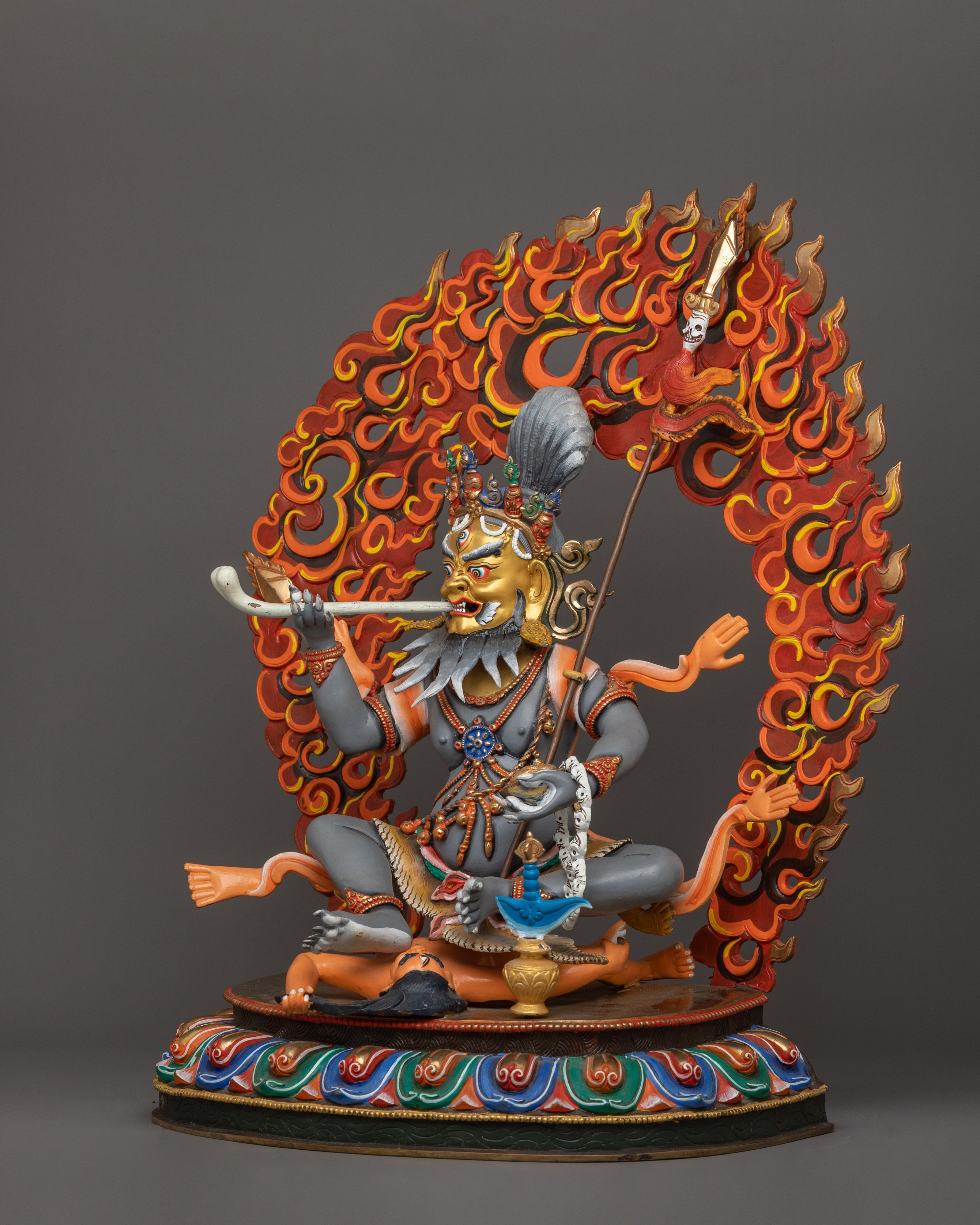 Beautiful Acrylic Painting Brahmanrupa Mahakala Statue | The Protector in Brahmin Form